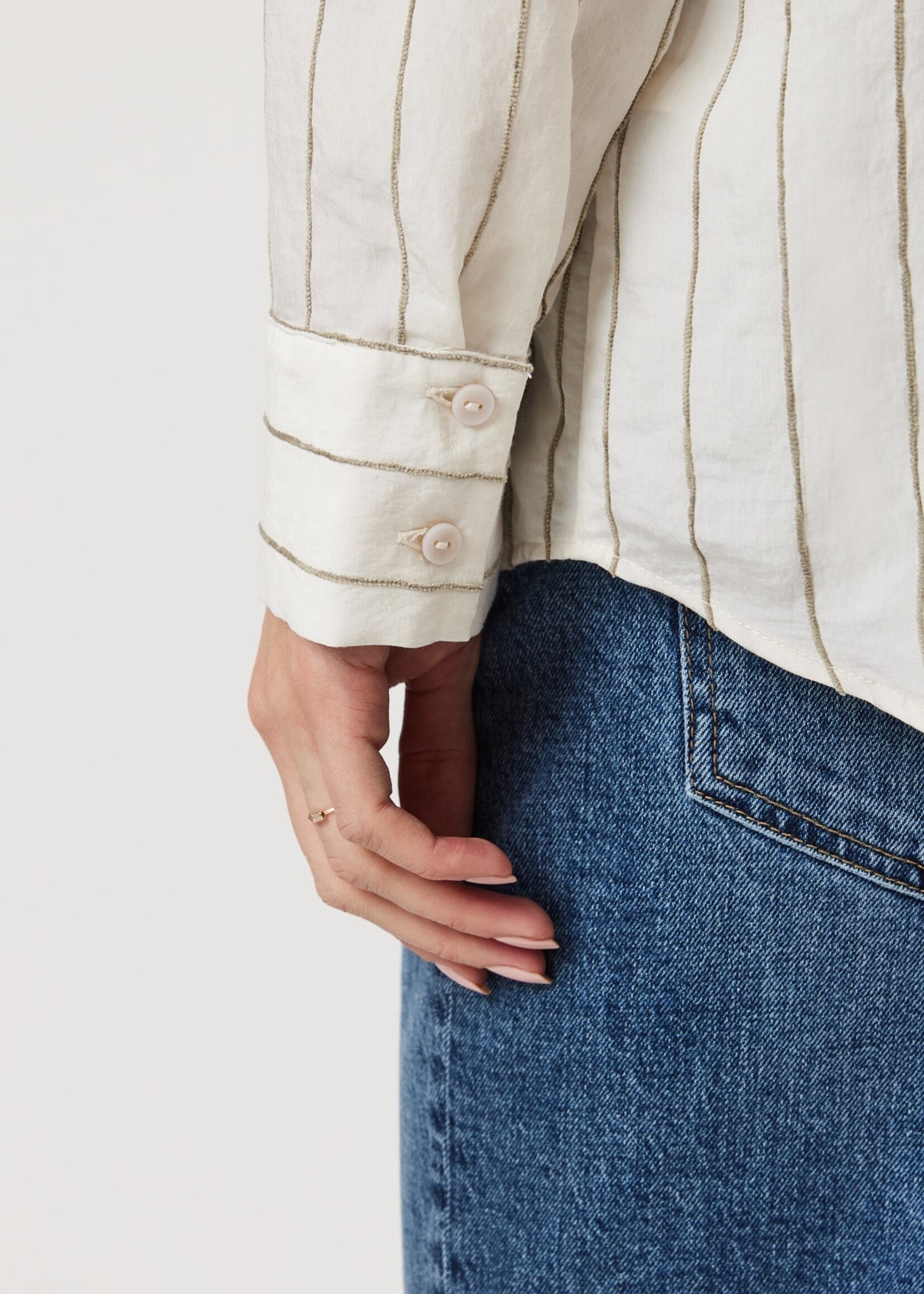 Mavi MAVI Pocket Long Sleeve Shirt - Khaki Stripe