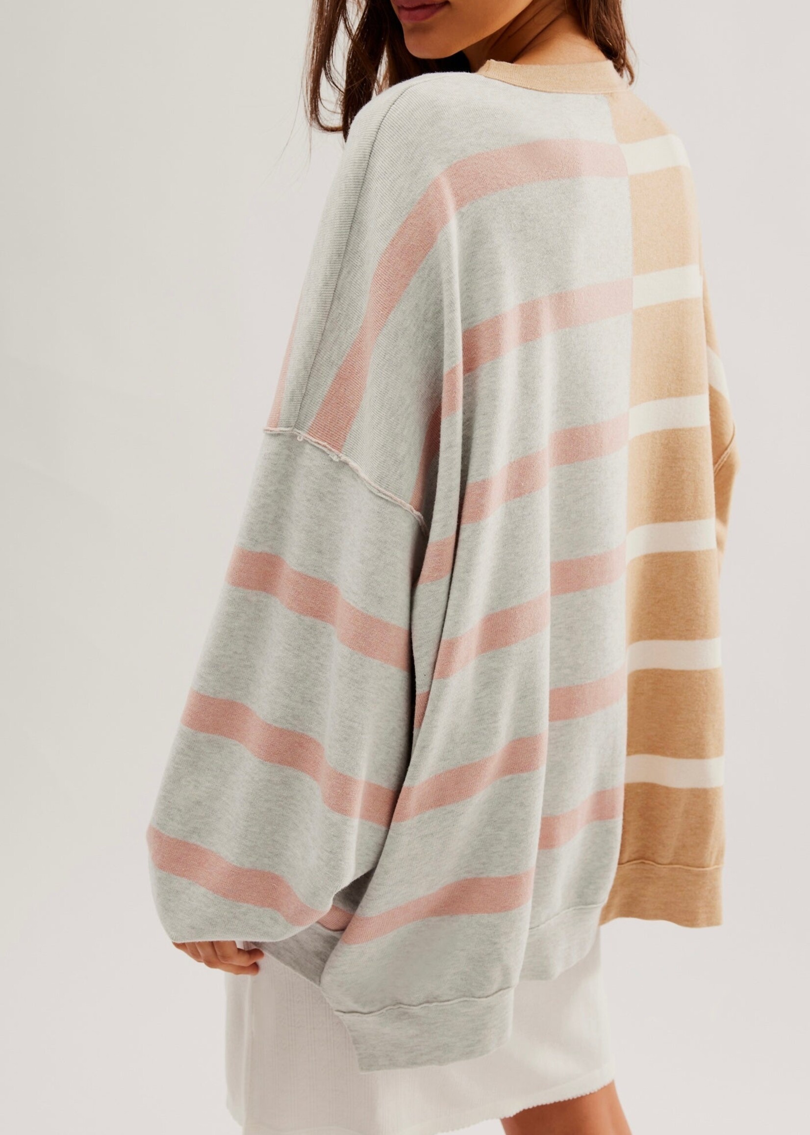 Free People Free People Uptown Stripe Pullover - Camel Grey Combo
