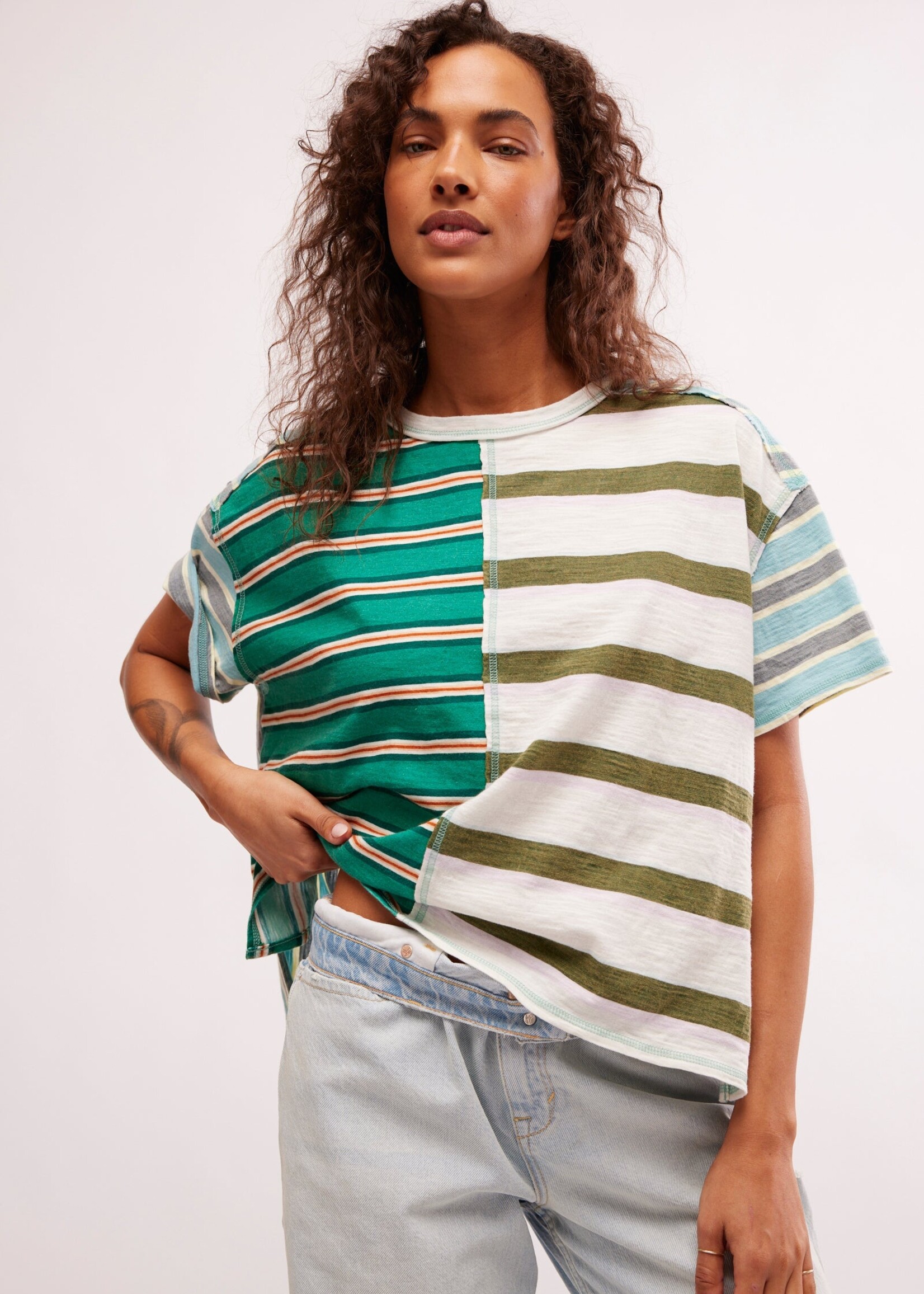 Free People Free People Get Real Tee - Green Combo