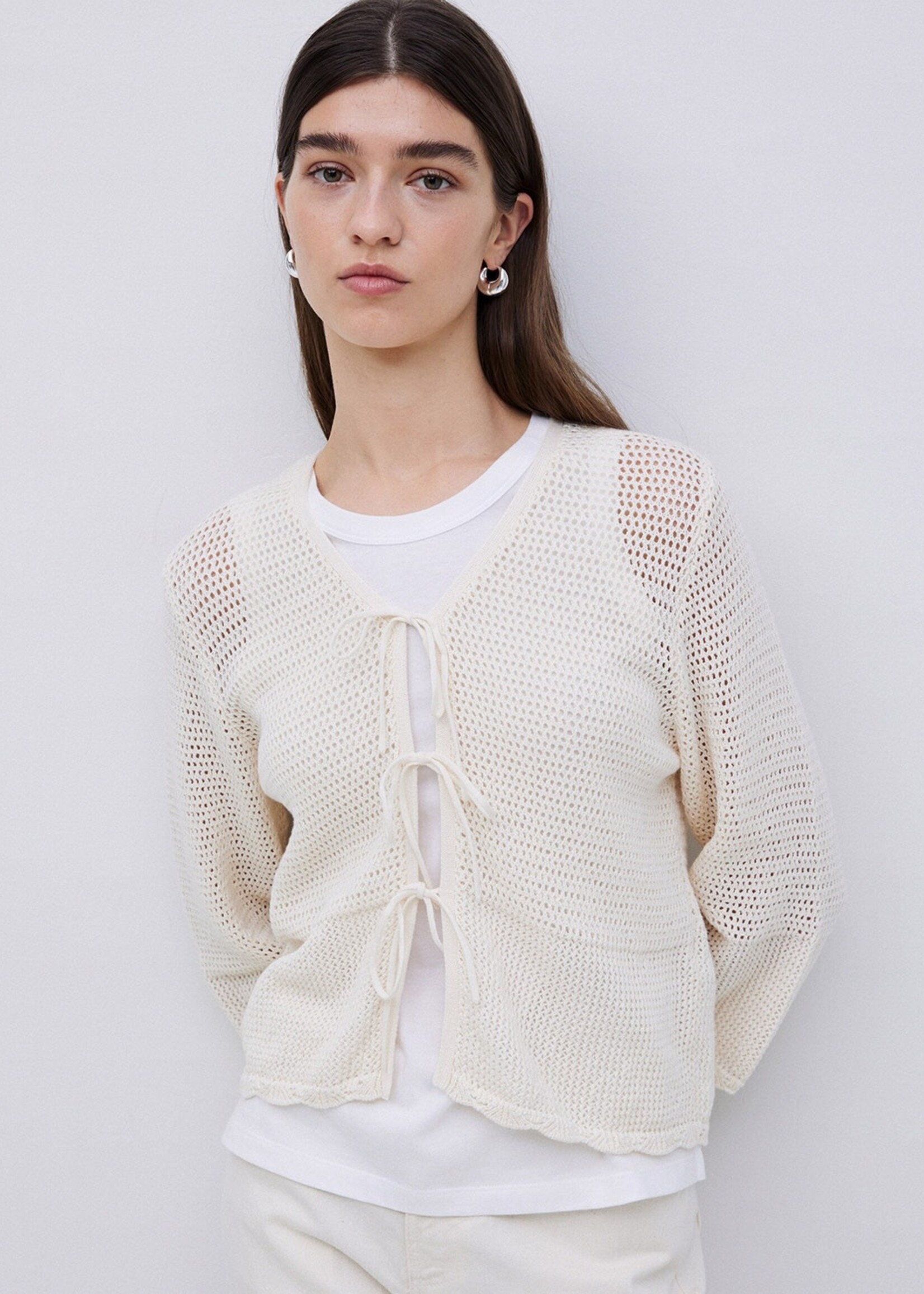 Yerse Yerse Openwork Cardigan With Ties - Natural