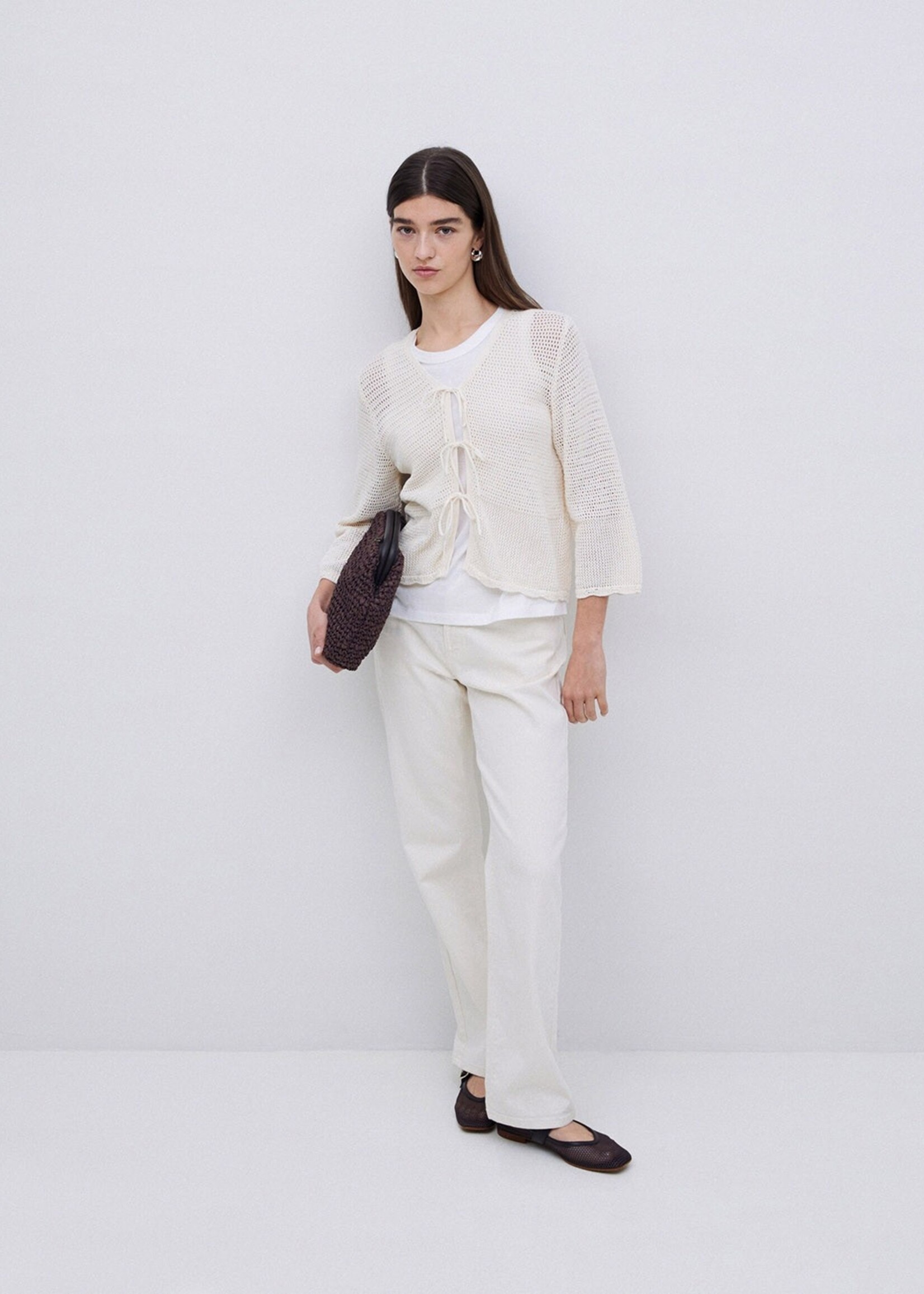 Yerse Yerse Openwork Cardigan With Ties - Natural