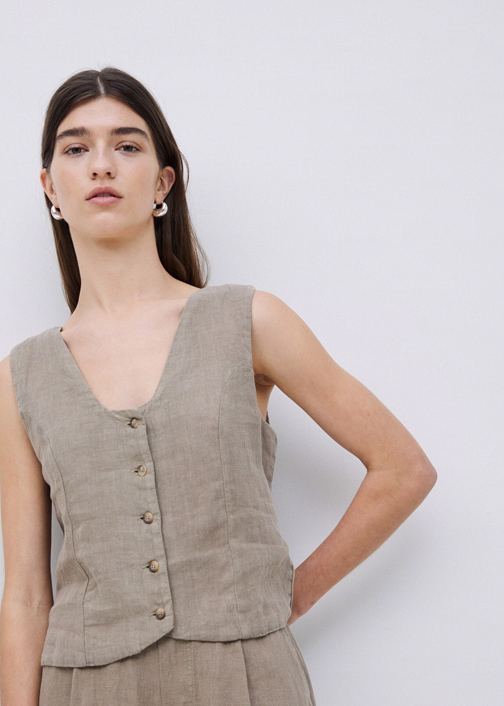 Yerse Yerse Gilet En Lin - Khaki