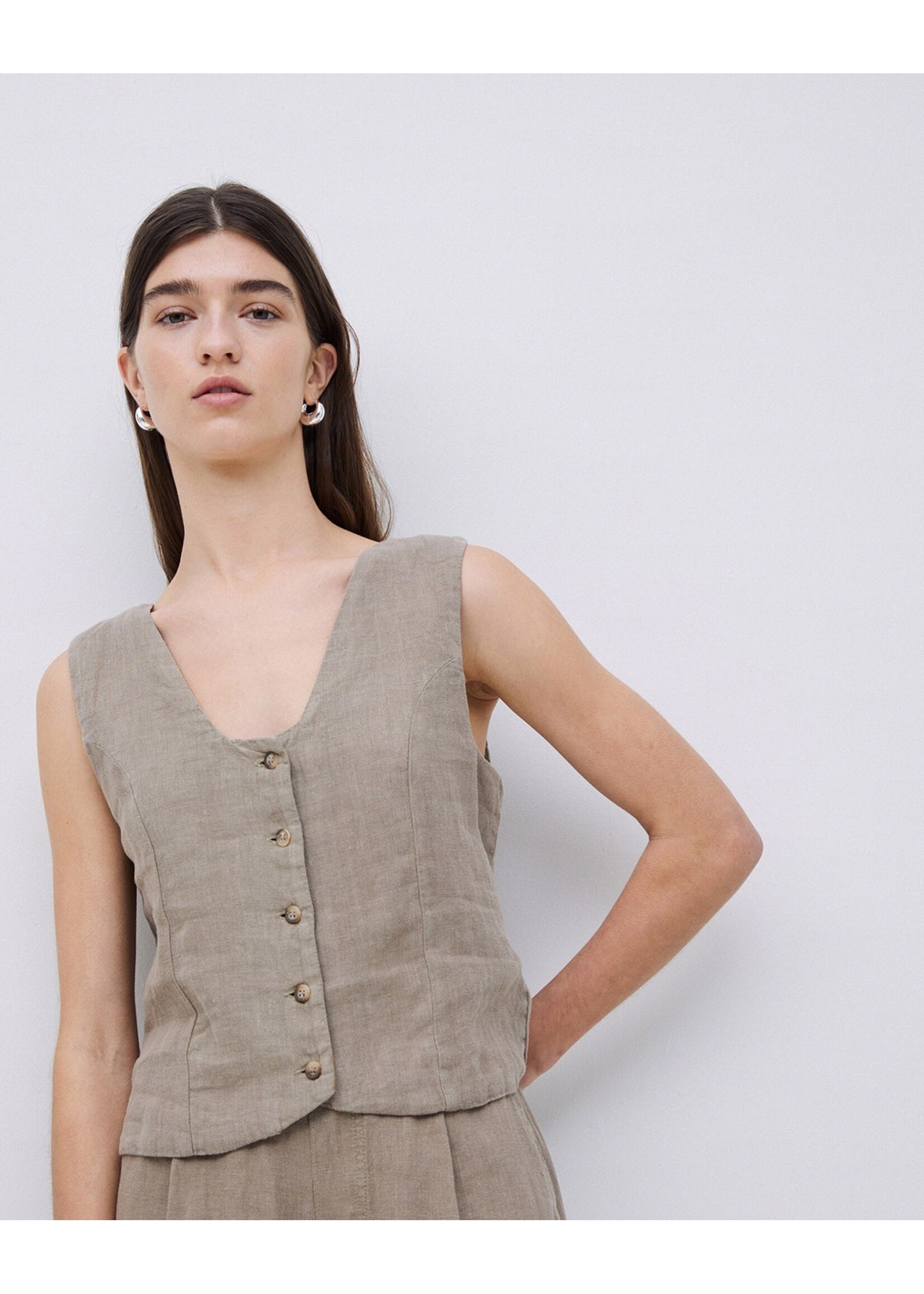 Yerse Yerse Gilet En Lin - Khaki