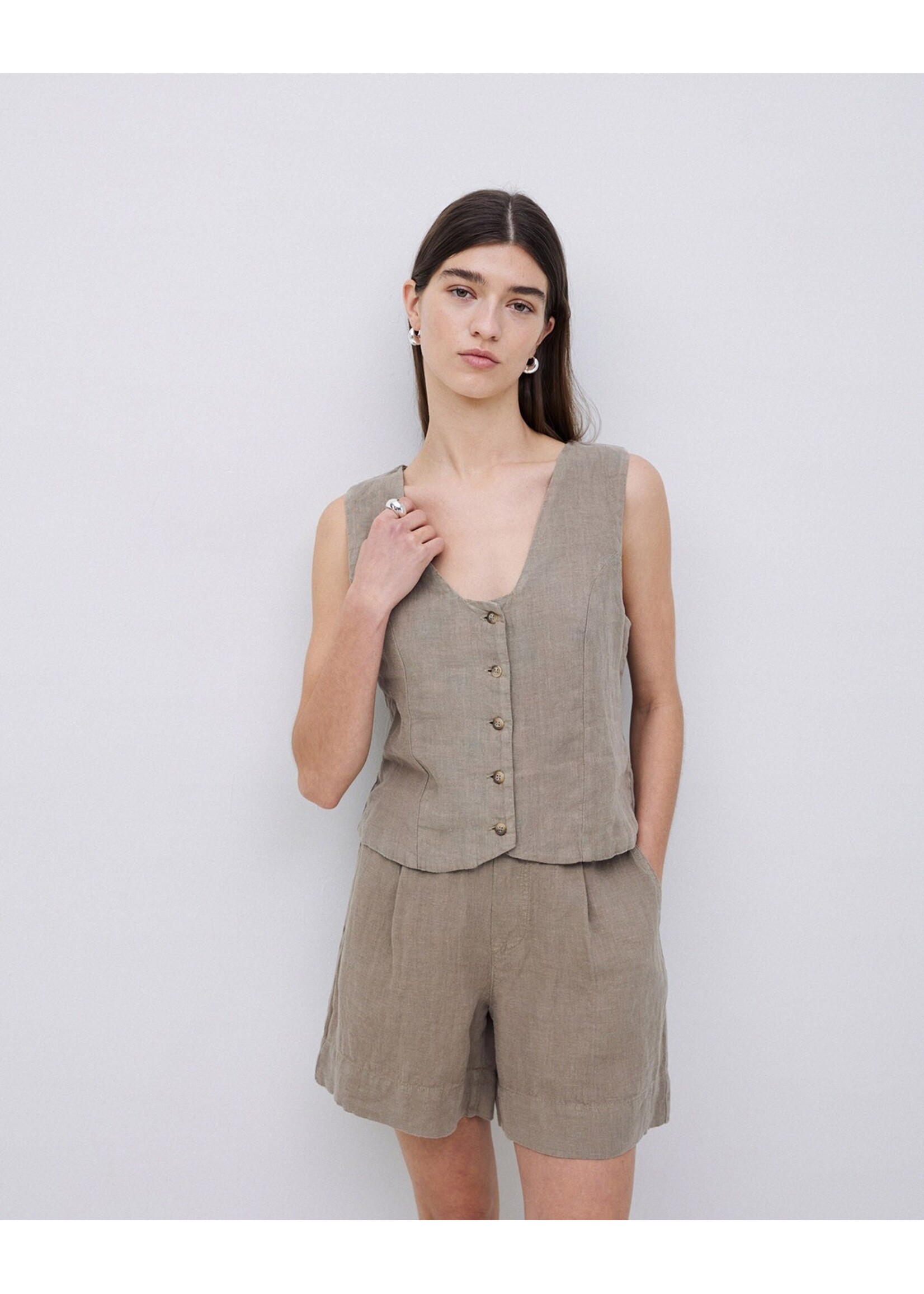 Yerse Yerse Gilet En Lin - Khaki