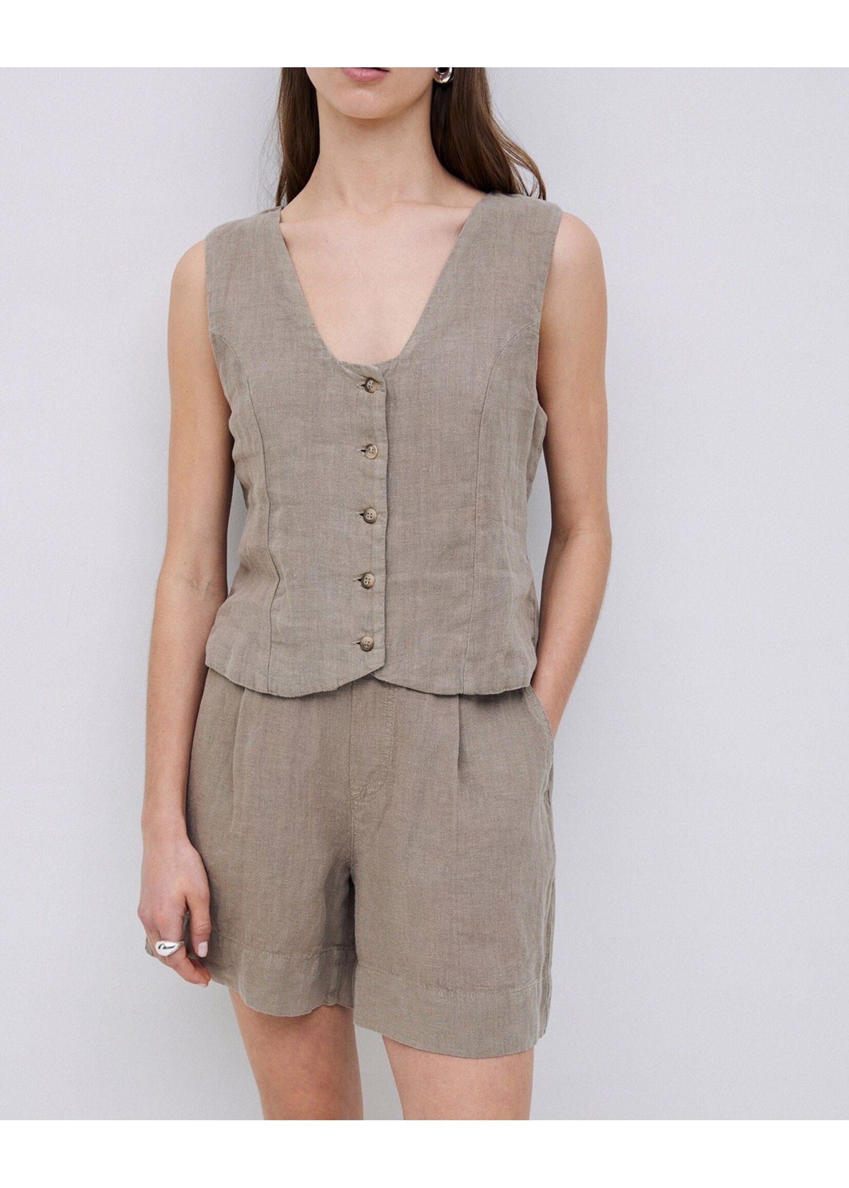 Yerse Yerse Linen Vest - Khaki