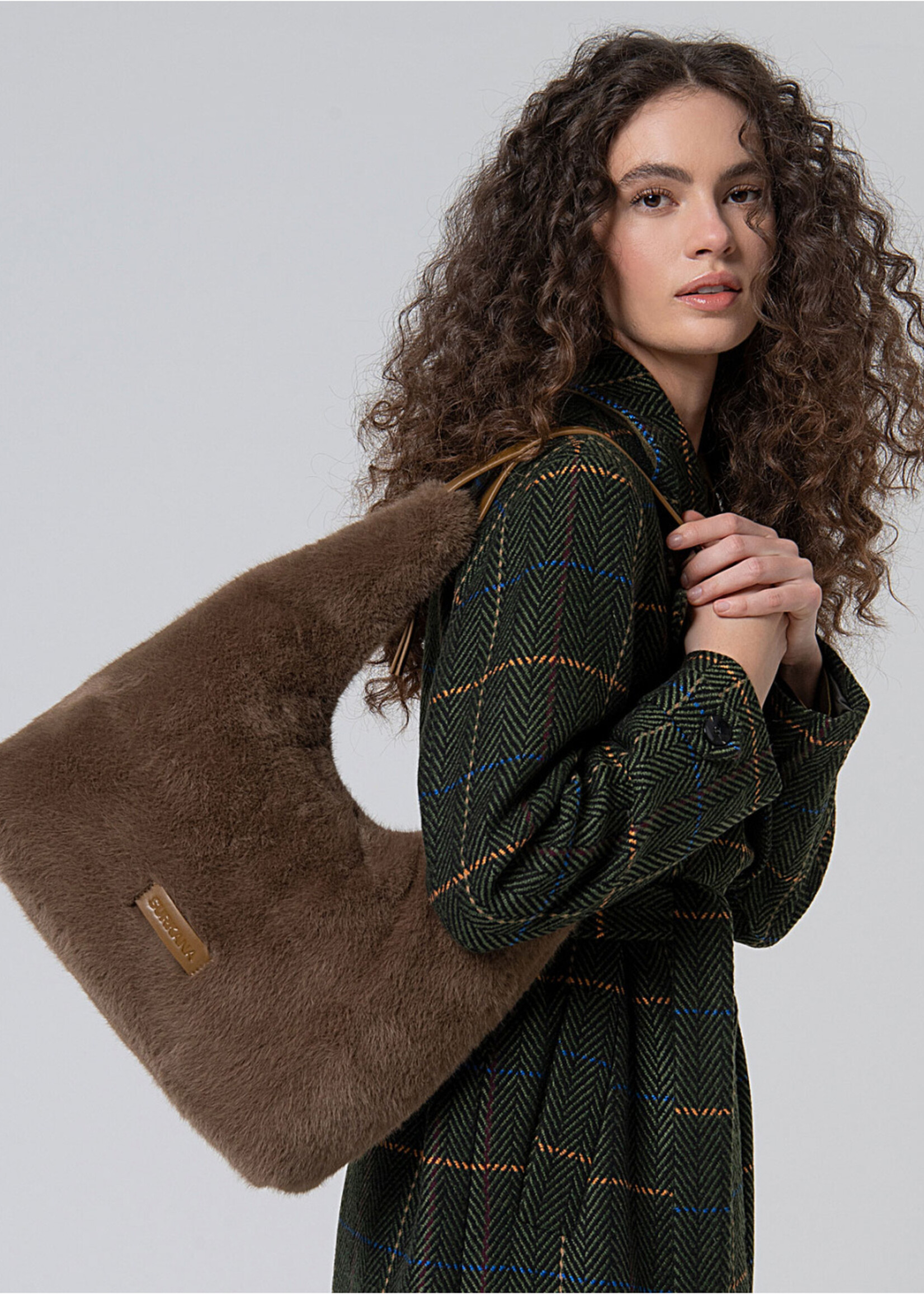 Surkana Surkana Faux Fur Shoulder Bag - Khaki