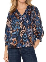 Liverpool Liverpool 3/4 Slv V-Neck Blouse - Blue Multi-Ikat