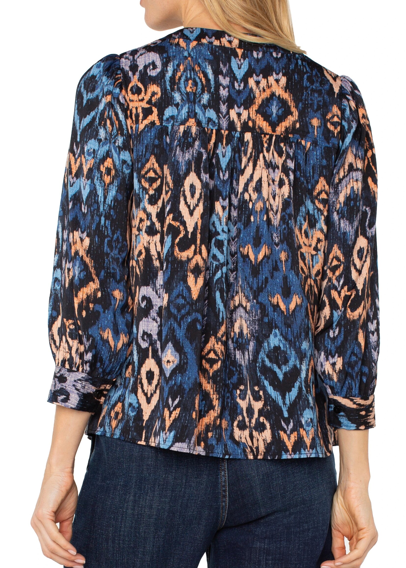 Liverpool Liverpool 3/4 Slv V-Neck Blouse - Blue Multi-Ikat