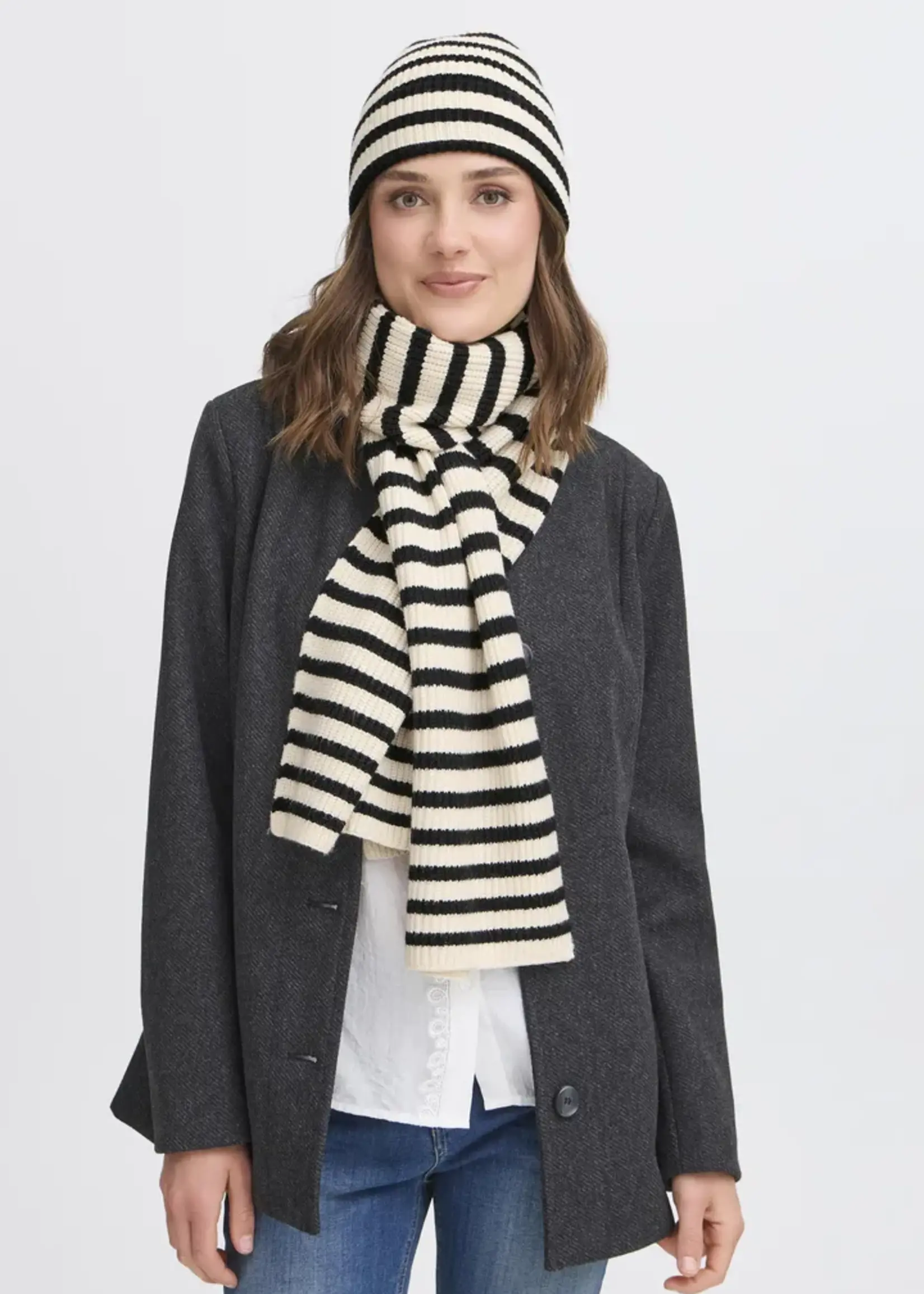Fransa Fransa Stripy Hood - Whisper White