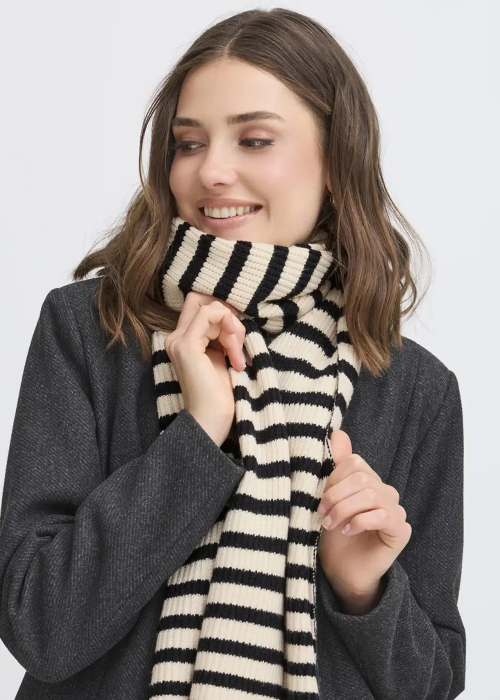 Fransa Fransa Stripy Scarf - Whisper White