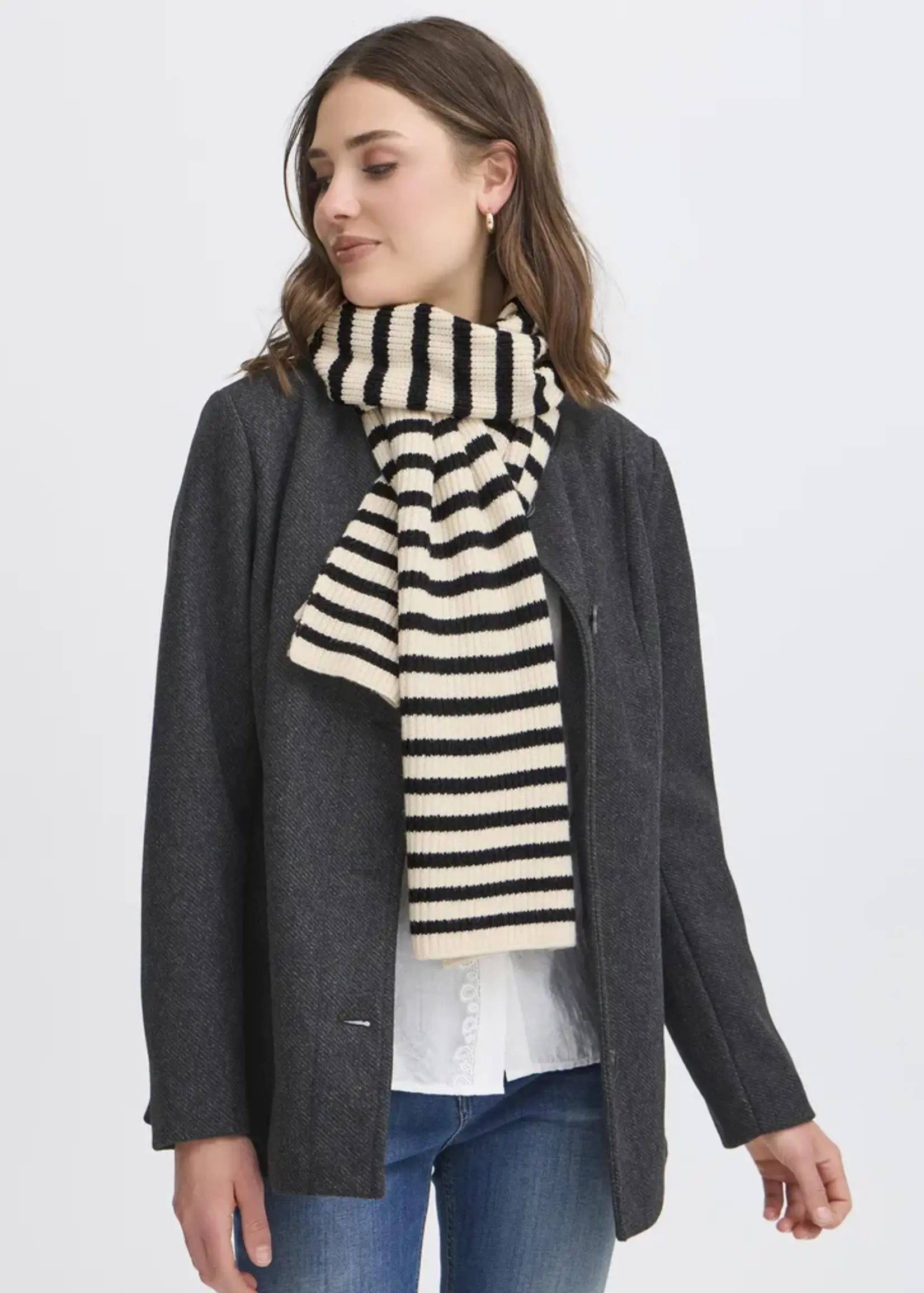 Fransa Fransa Stripy Scarf - Whisper White