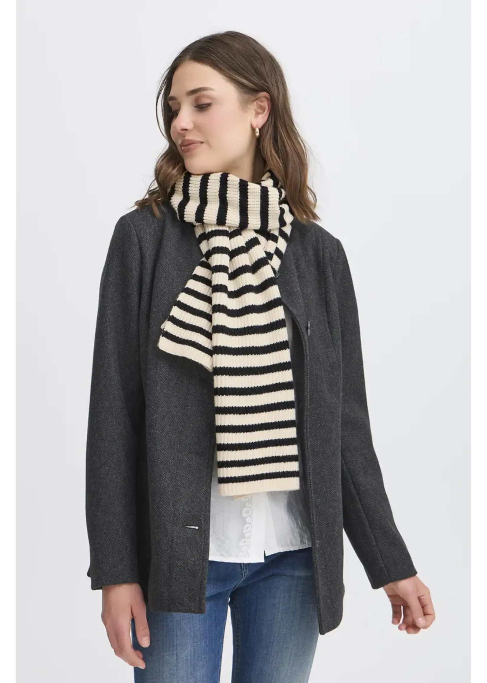 Fransa Fransa Stripy Scarf - Whisper White