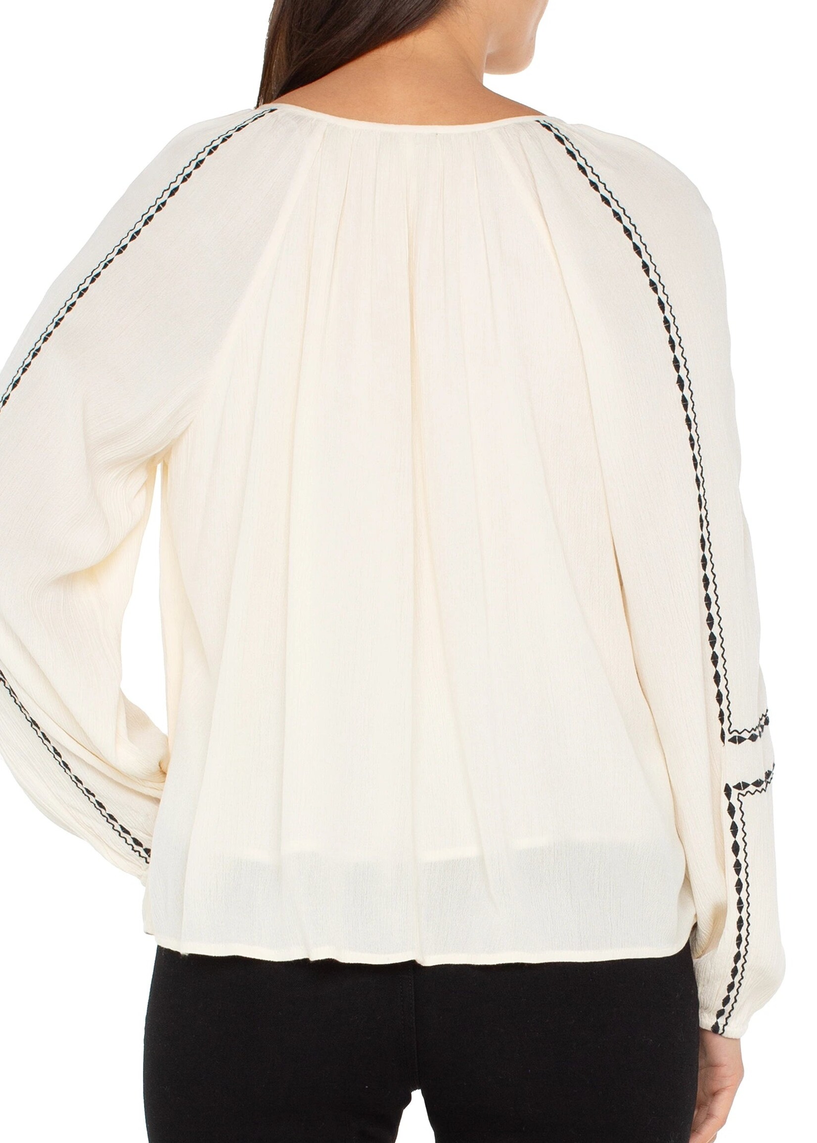 Liverpool Liverpool Woven Raglan Blouse - Alabaster W/Black