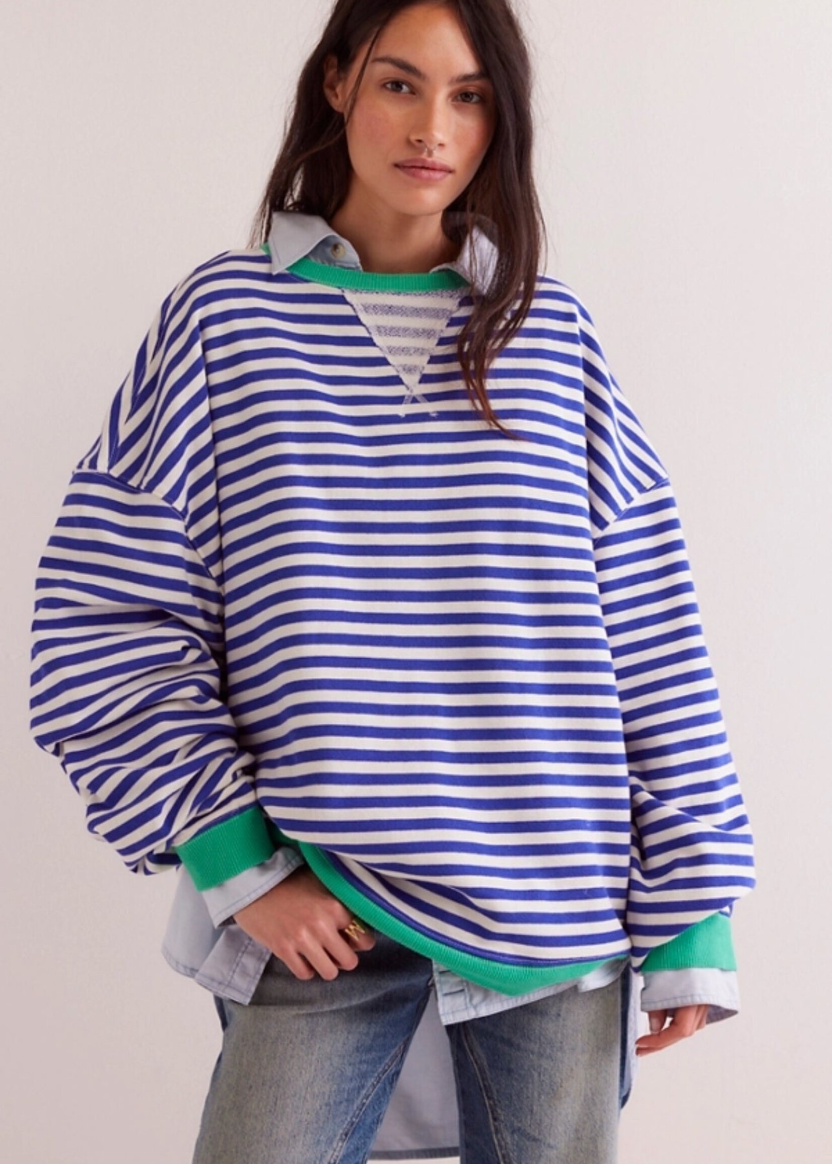 Free People Free People Classic Striped Crew - Sand Dollar Combo