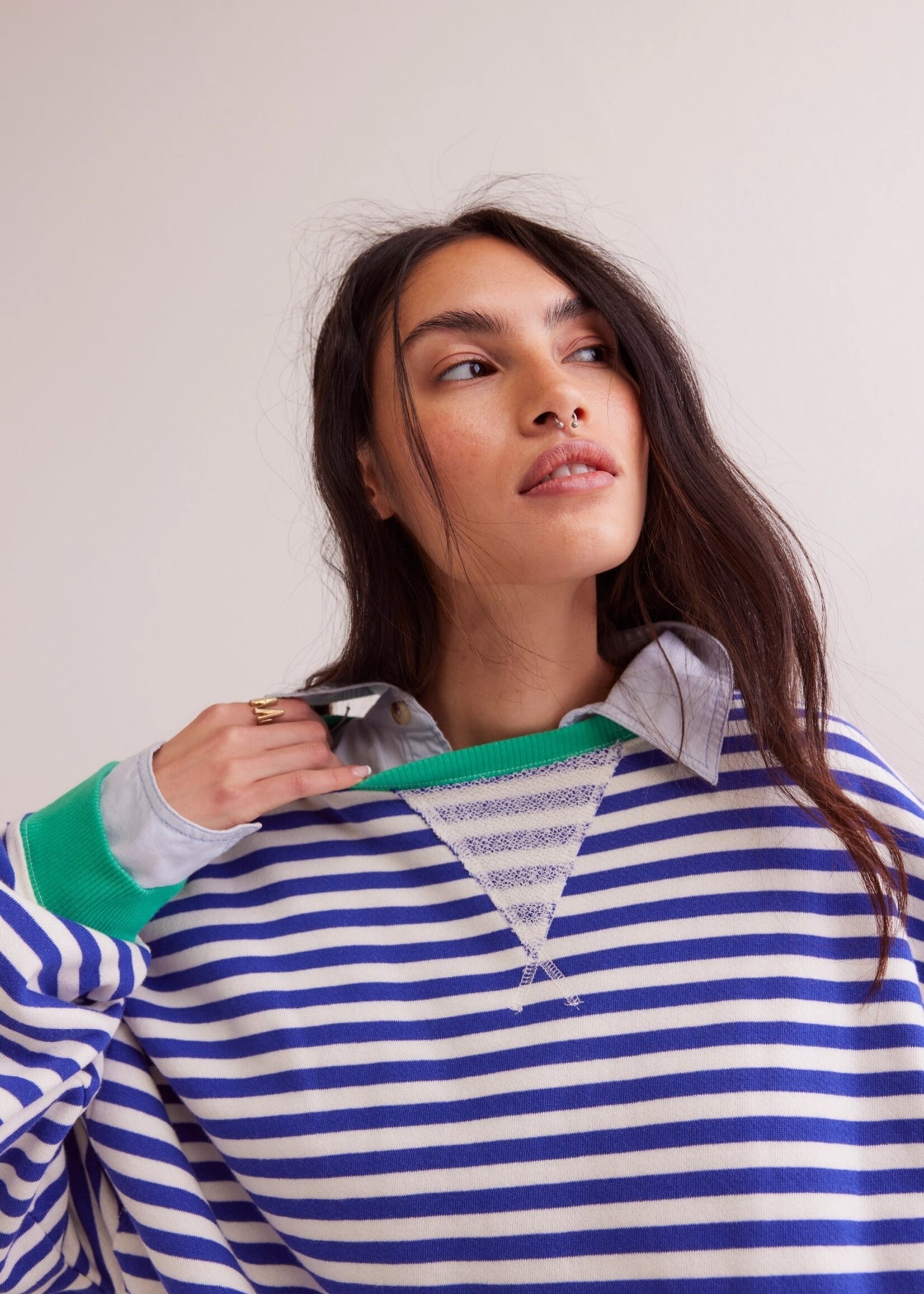 Free People Free People Classic Striped Crew - Sand Dollar Combo