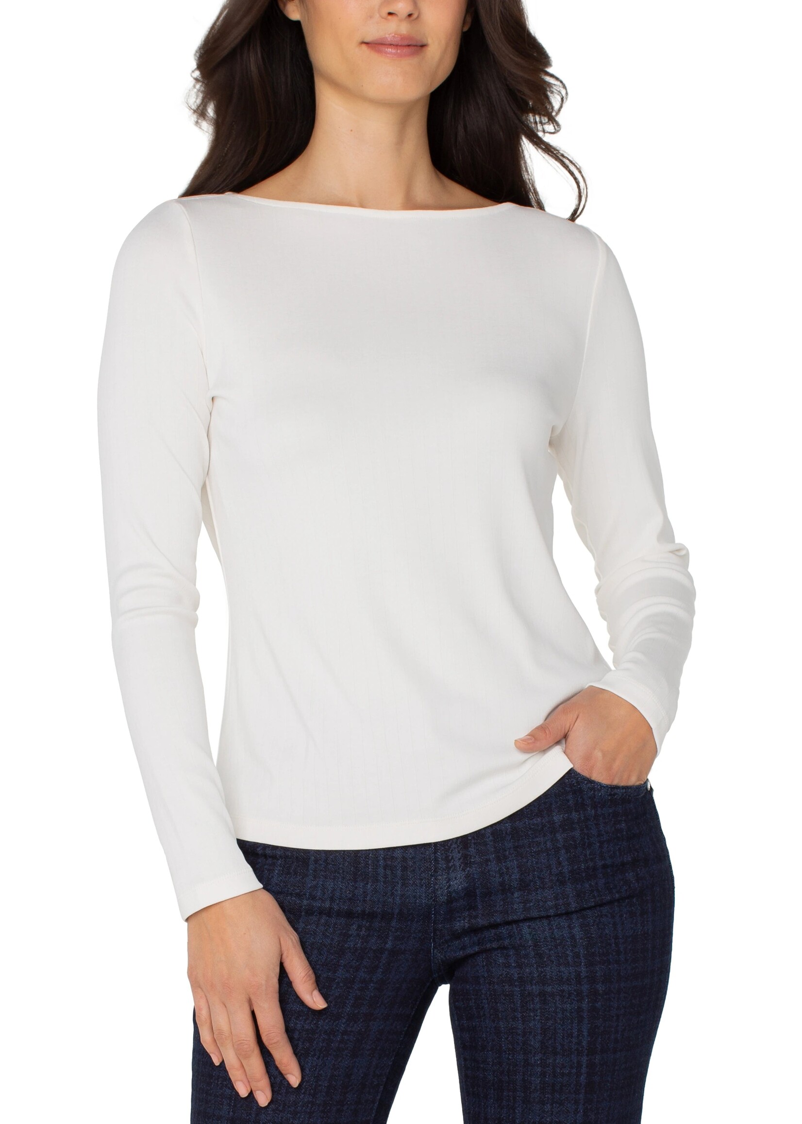 Liverpool Liverpool LS Boat Neck Knit Top - Washed Cream