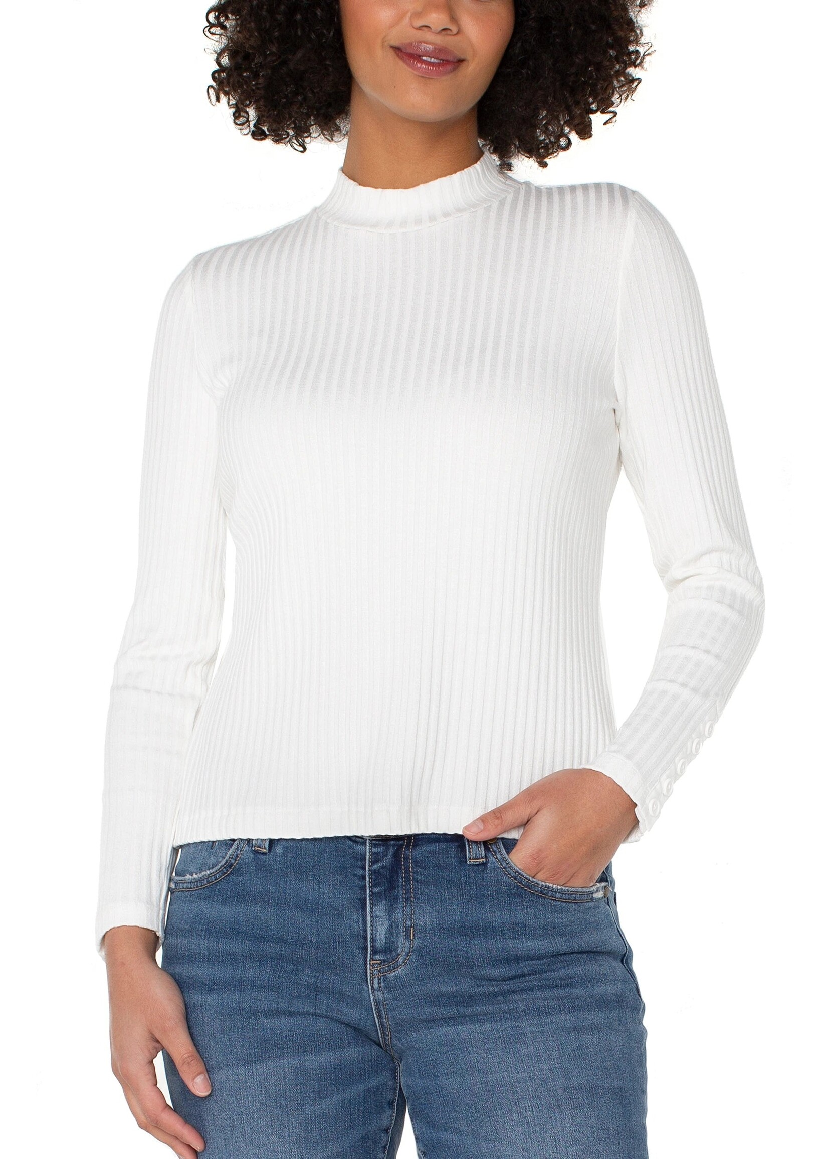 Liverpool Liverpool Mock Neck W/Button Detail - Snow