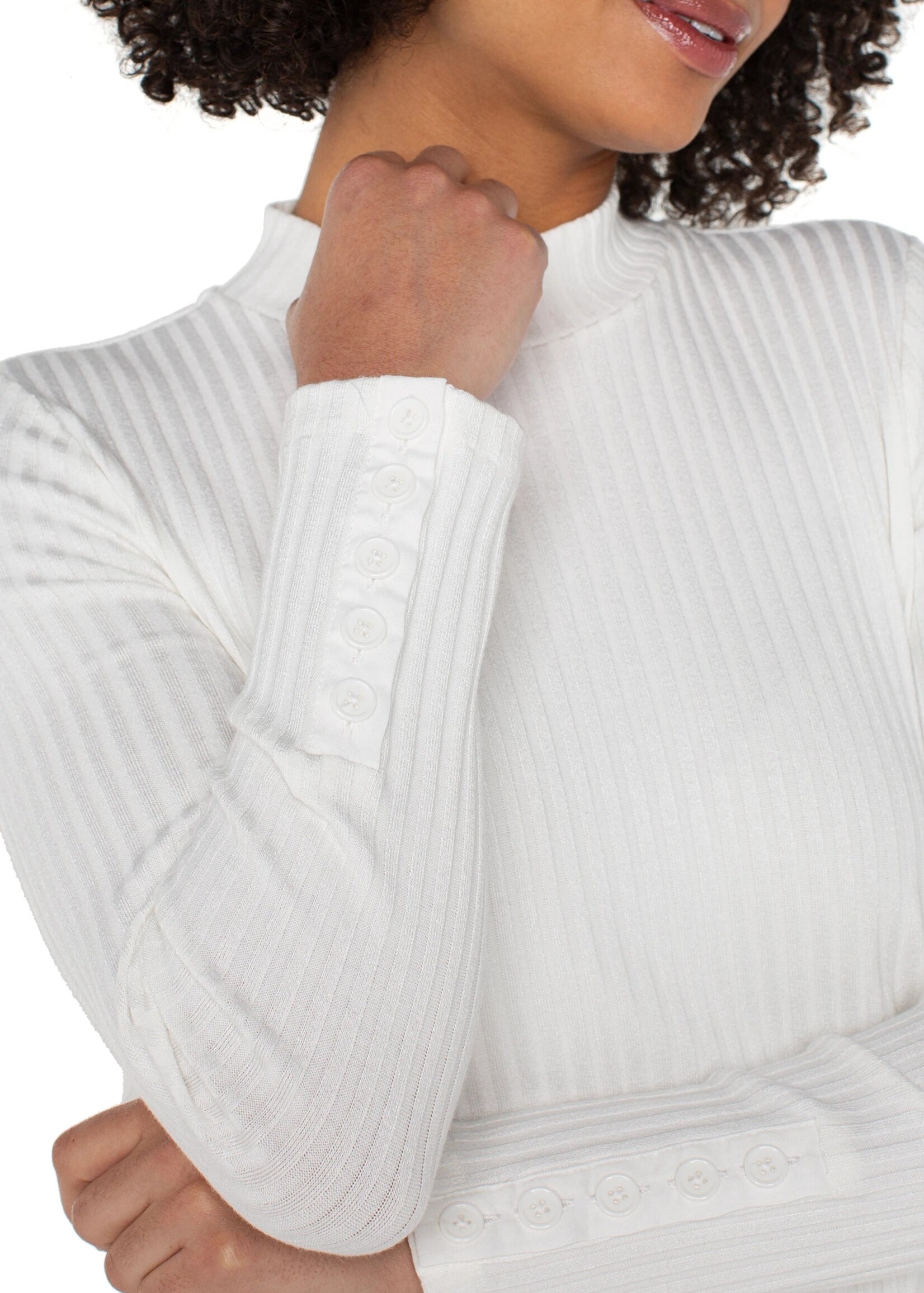 Liverpool Liverpool Mock Neck W/Button Detail - Snow