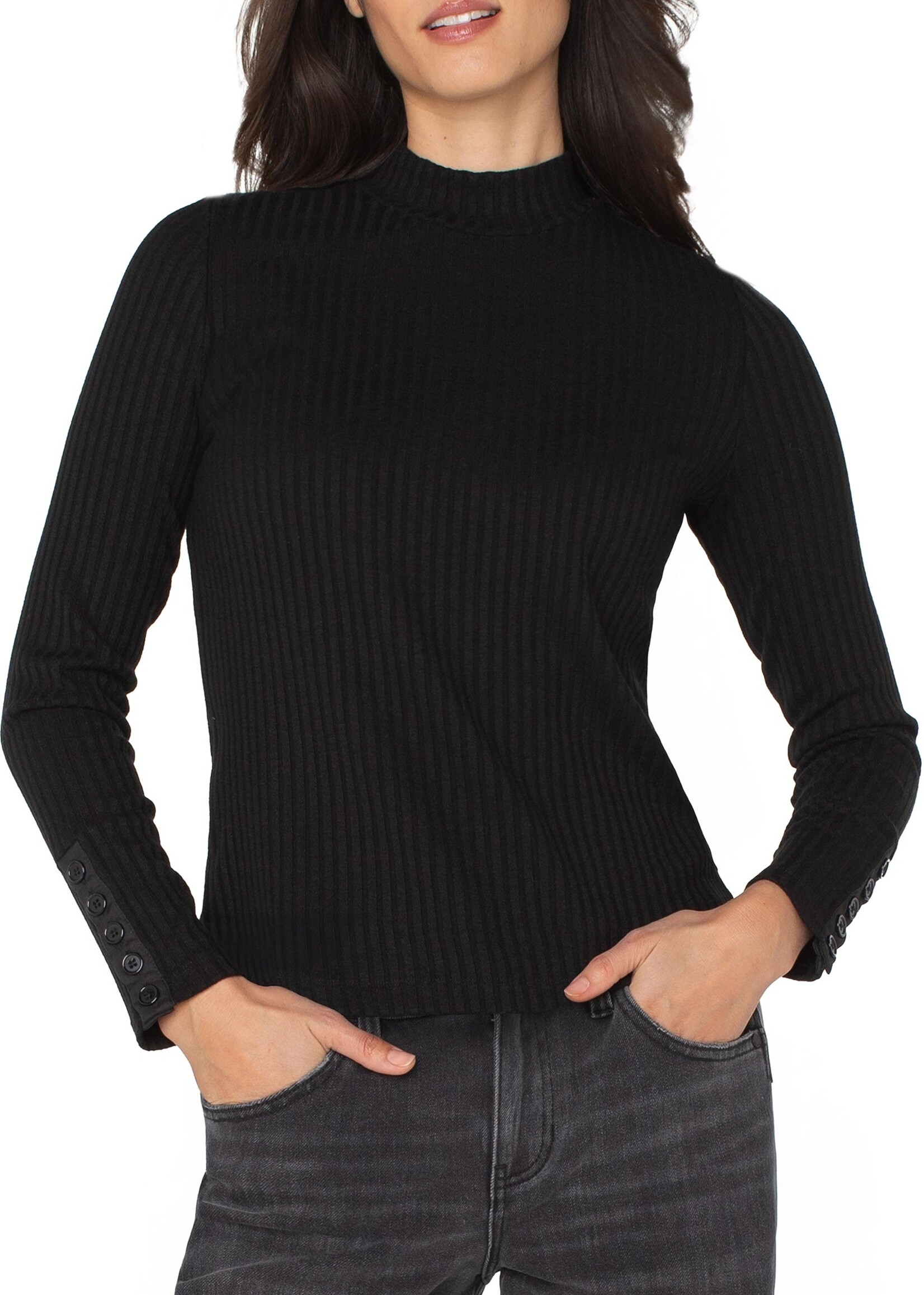 Liverpool Liverpool Mock Neck W/Button Detail - Black