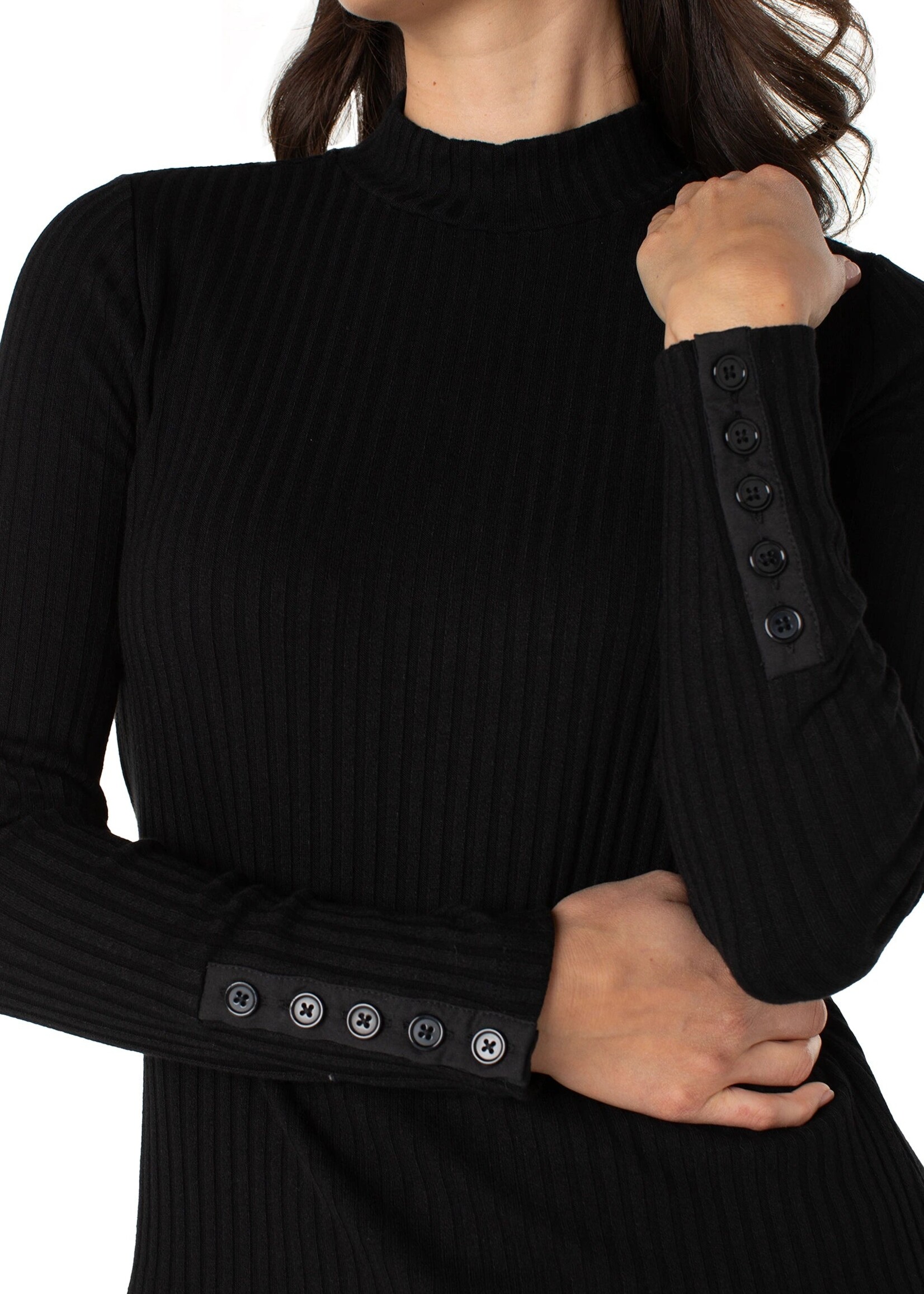 Liverpool Liverpool Mock Neck W/Button Detail - Black