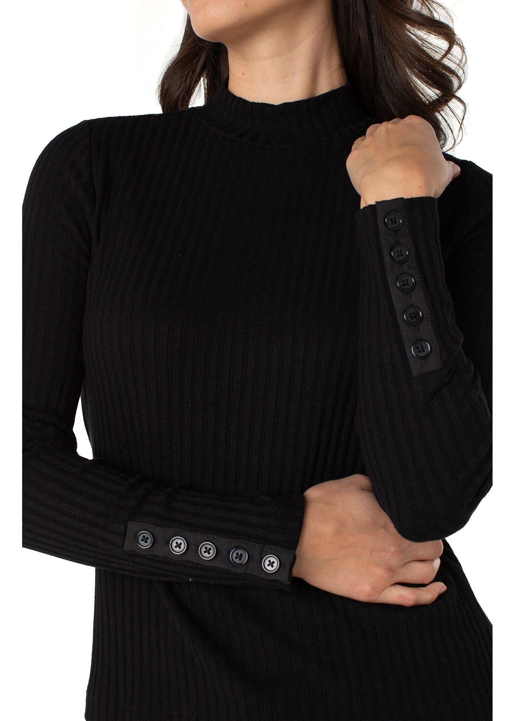 Liverpool Liverpool Mock Neck W/Button Detail - Black