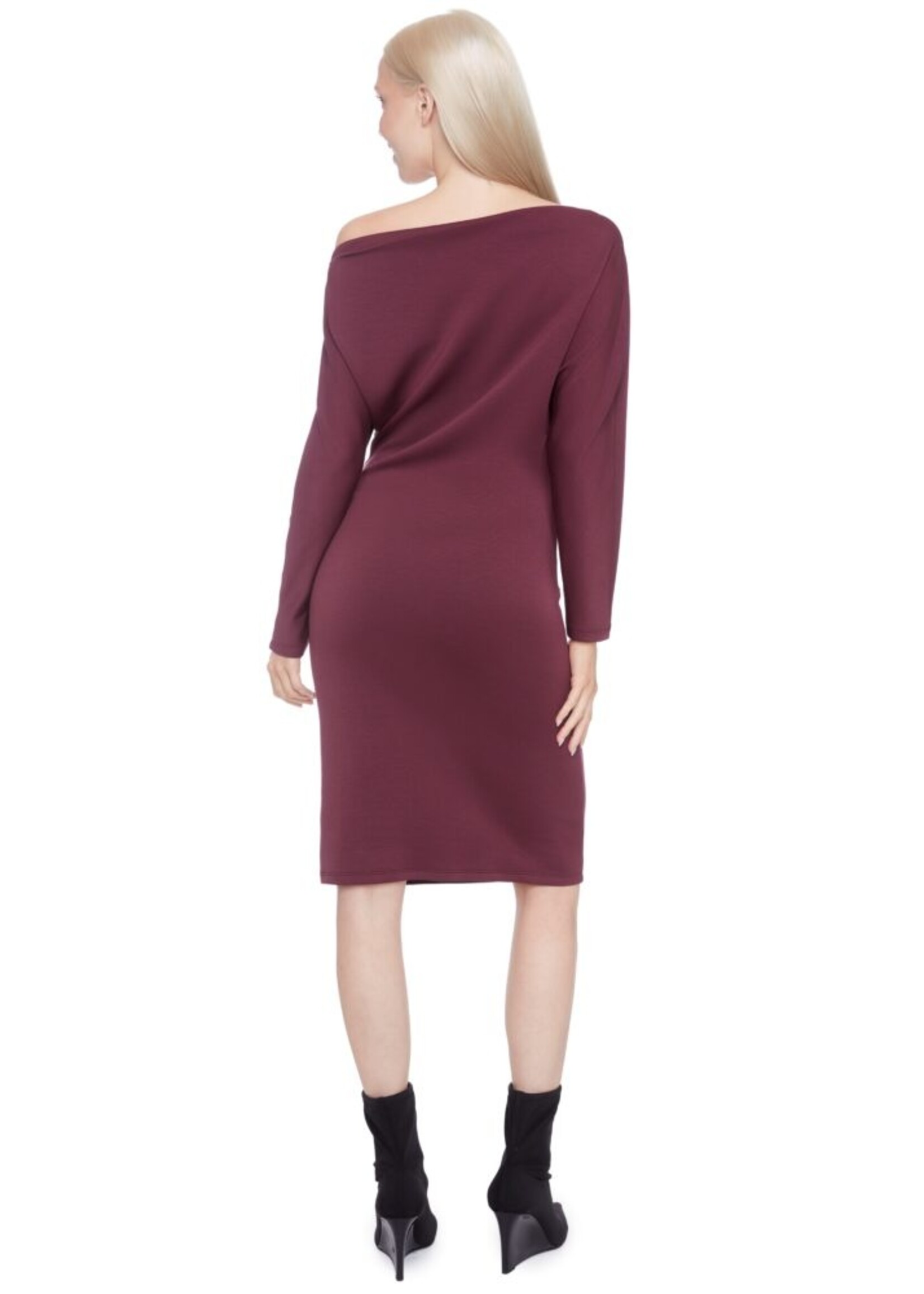 I love Tyler Madison Tyler Madison Robe Mi-Longue Unie À Col Bénitier - Merlot