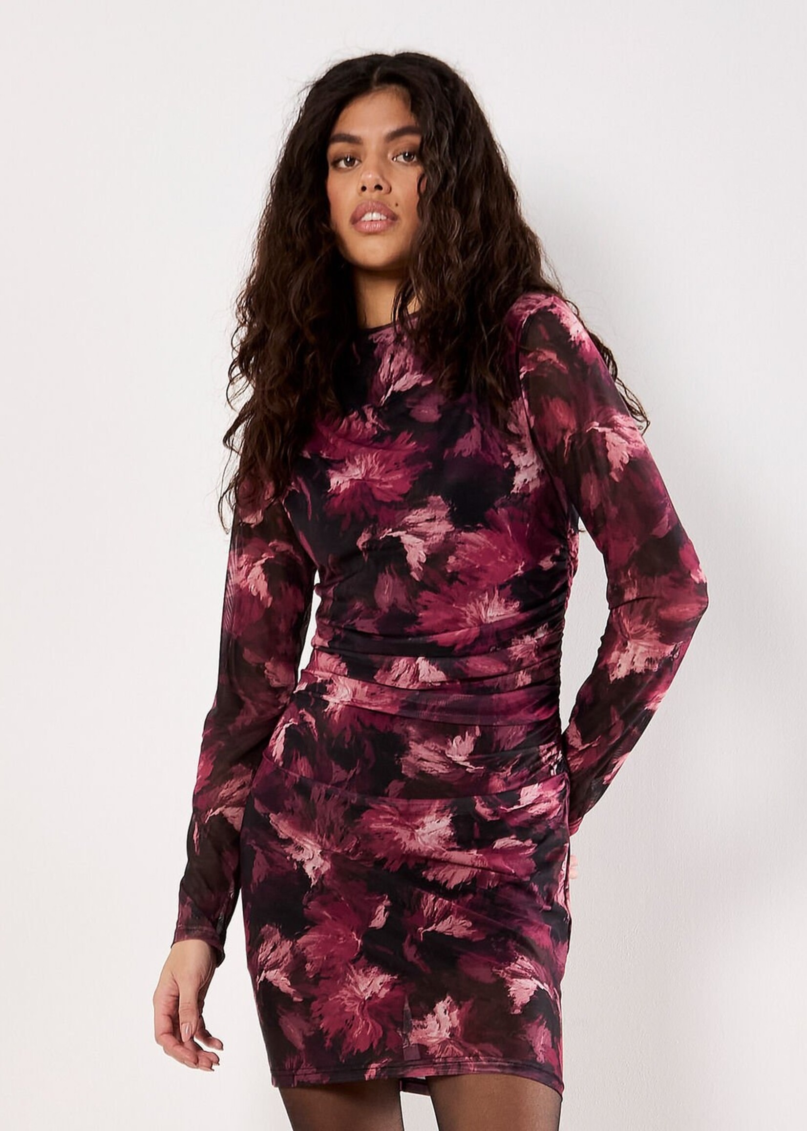 Apricot Apricot Paintbrush Floral Mesh Dress - Black