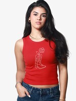 Girl Dangerous Girl Dangerous Boot & Rose Ribbed Crop Tank - Red