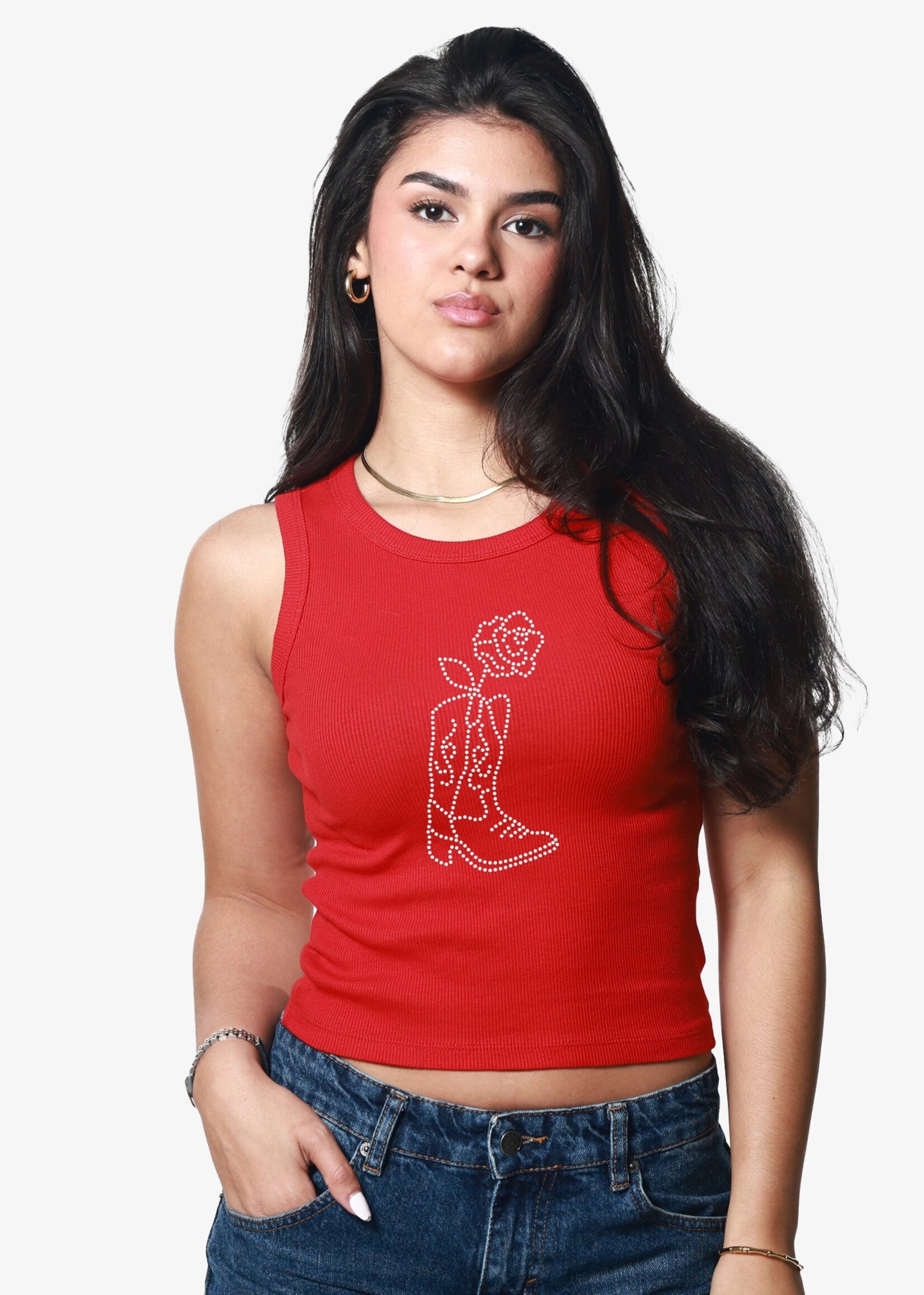 Girl Dangerous Girl Dangerous Boot & Rose Ribbed Crop Tank - Red