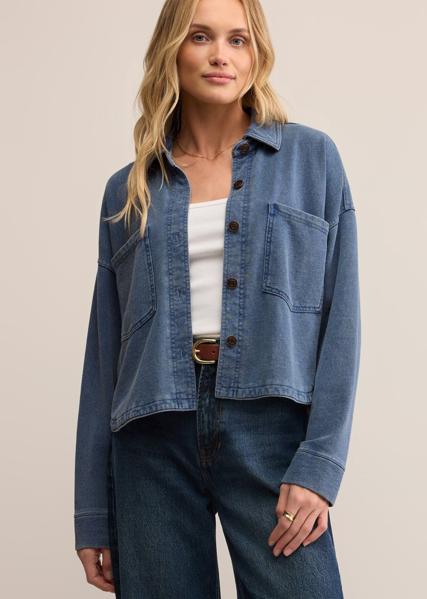 Z-Supply Z-Supply All Day Cropped Knit Jacket - Vintage Indigo