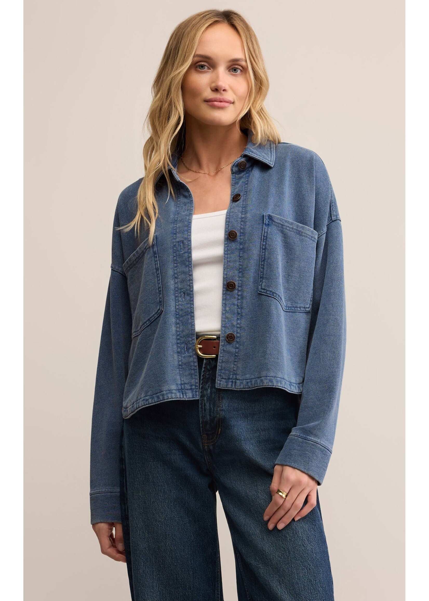 Z-Supply Z-Supply All Day Cropped Knit Jacket - Vintage Indigo