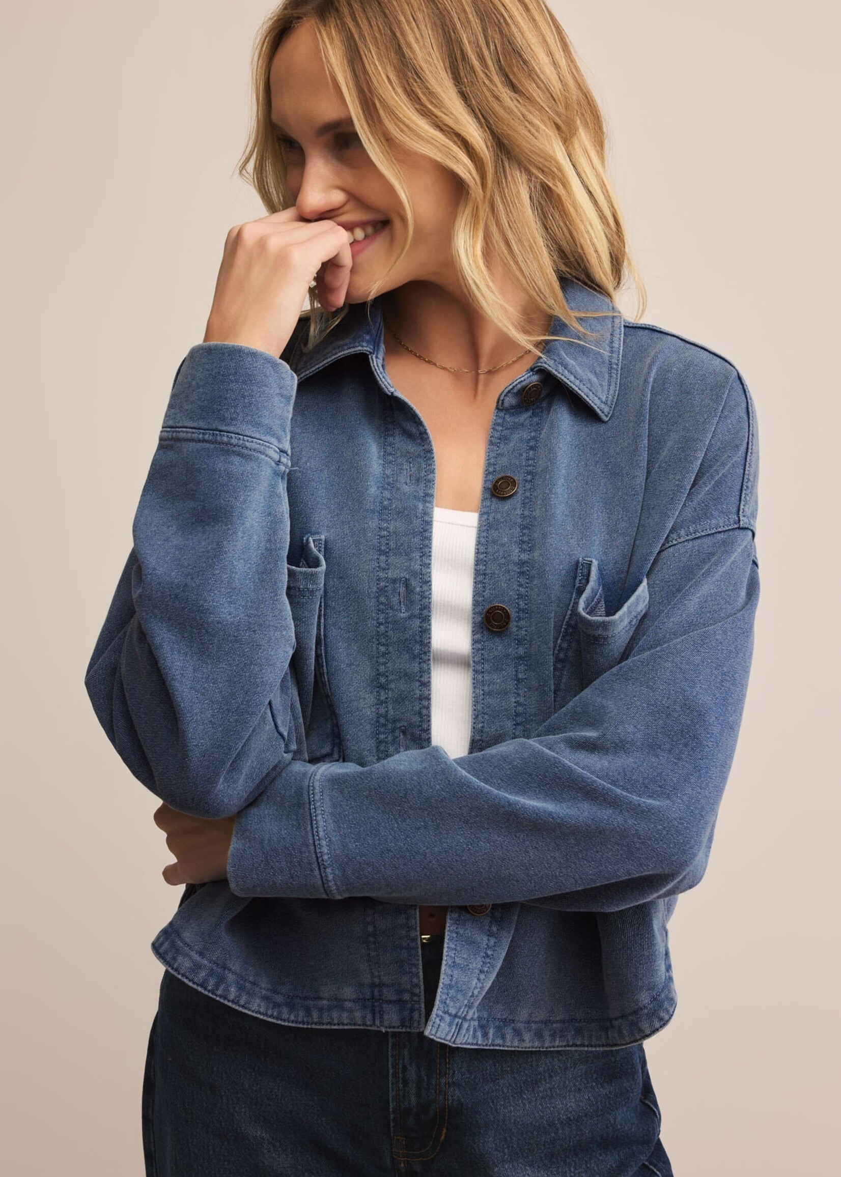 Z-Supply Z-Supply All Day Cropped Knit Jacket - Vintage Indigo