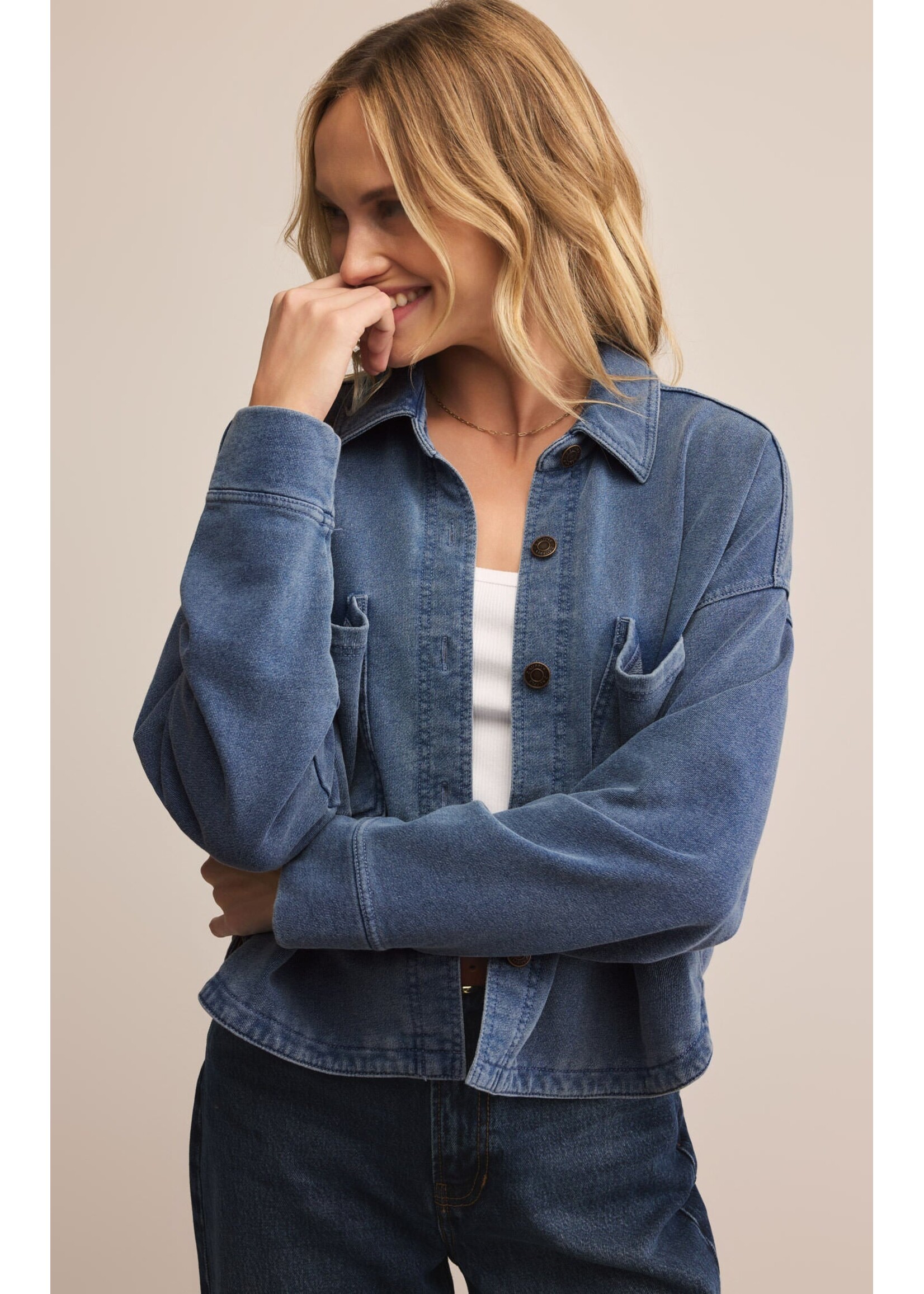Z-Supply Z-Supply All Day Cropped Knit Jacket - Vintage Indigo