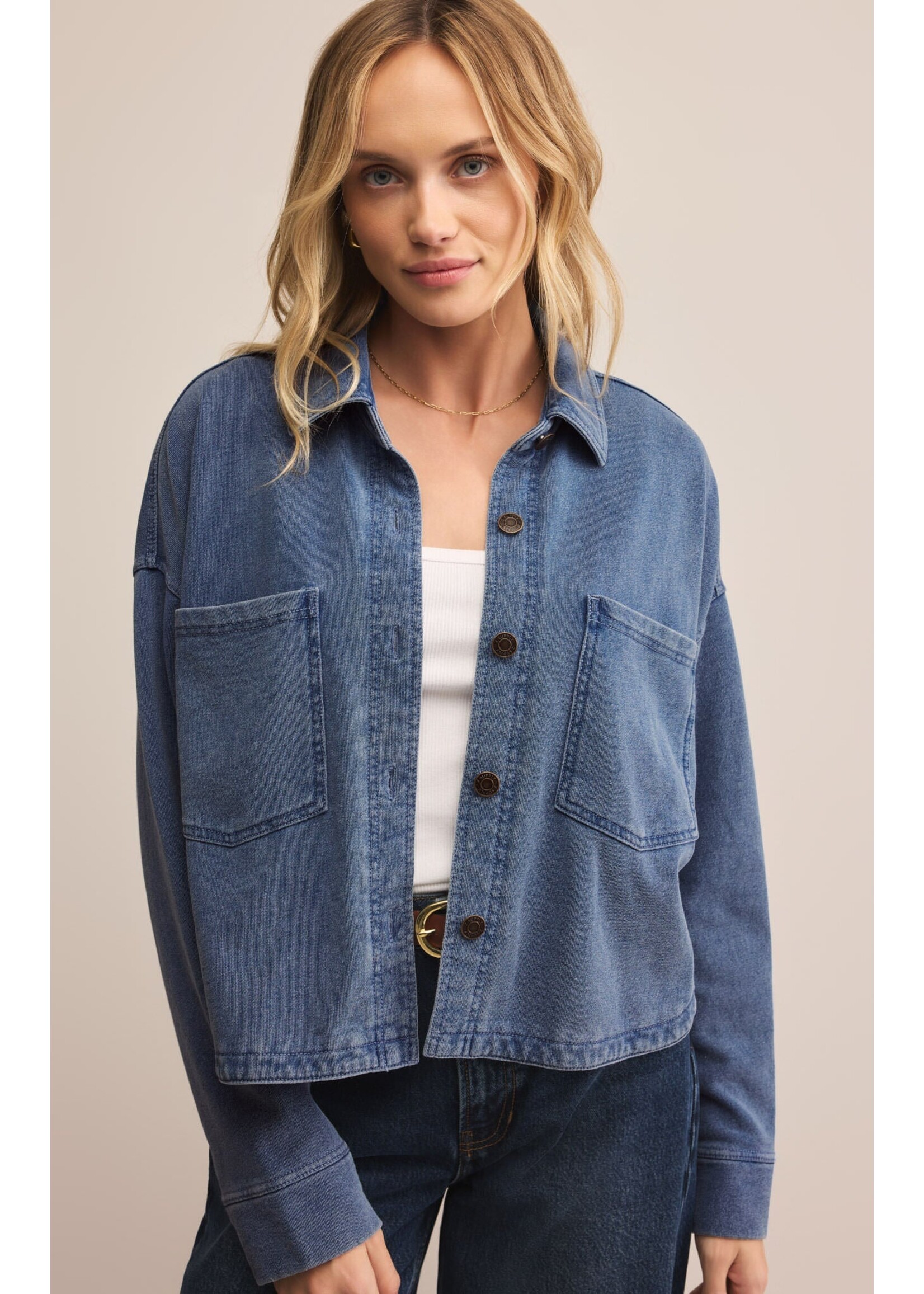Z-Supply Z-Supply All Day Cropped Knit Jacket - Vintage Indigo