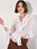 Apricot Apricot Ruffle Tie Up Crop Top - Cream