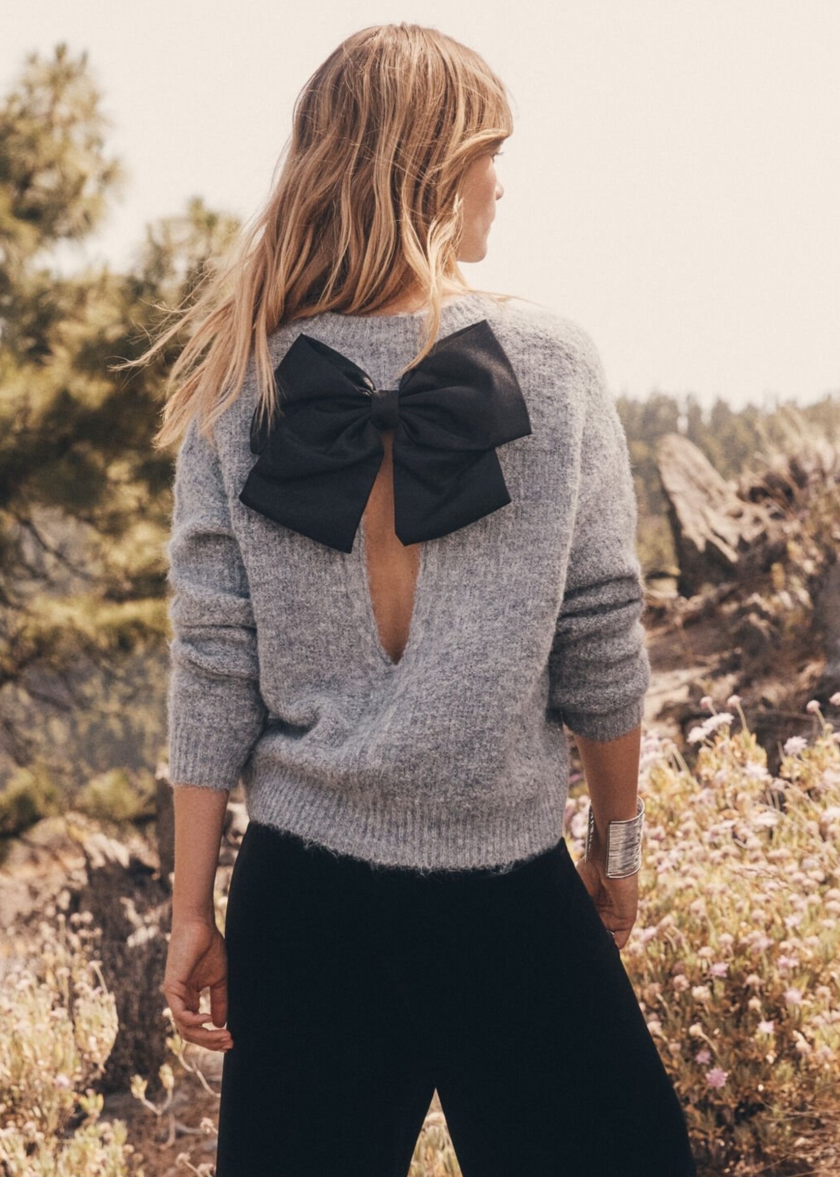 Apricot Apricot Bow Back Lurex Fuzzy Jumper - Grey