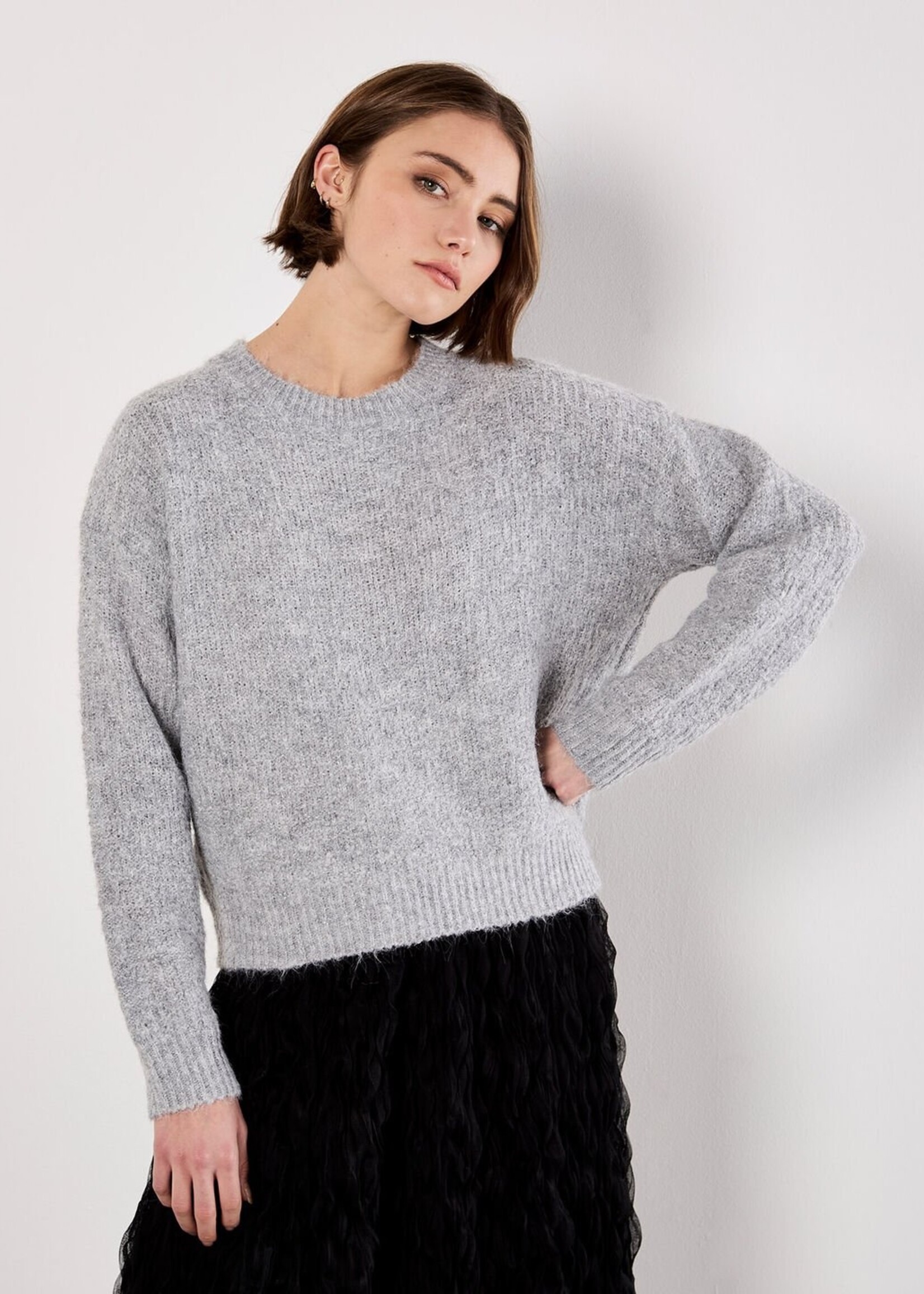 Apricot Apricot Bow Back Lurex Fuzzy Jumper - Grey