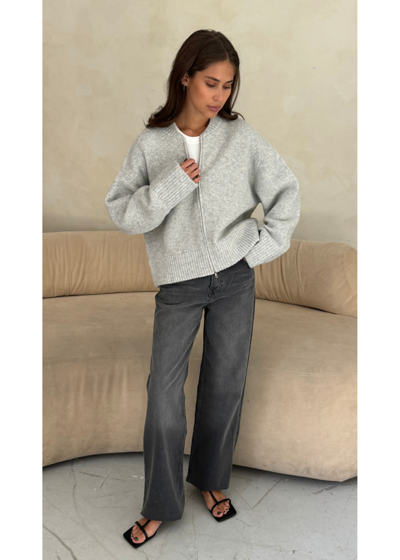 Charli Charli Zoey Zip Cardigan - Grey