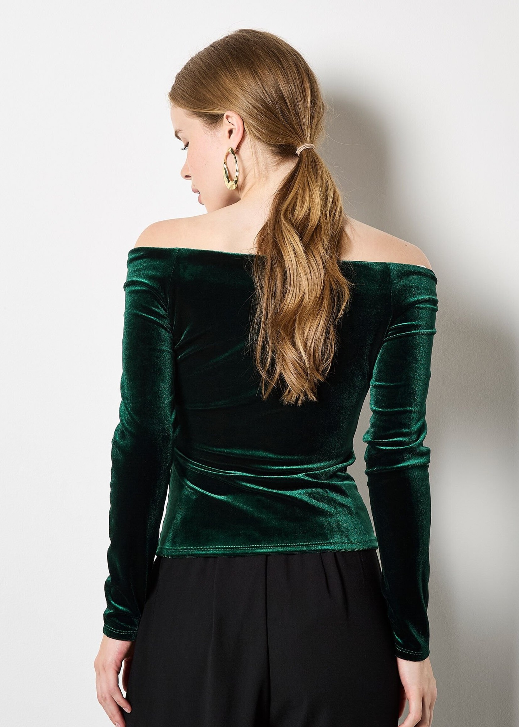 Apricot Apricot Velvet Bardot LS Top - Green