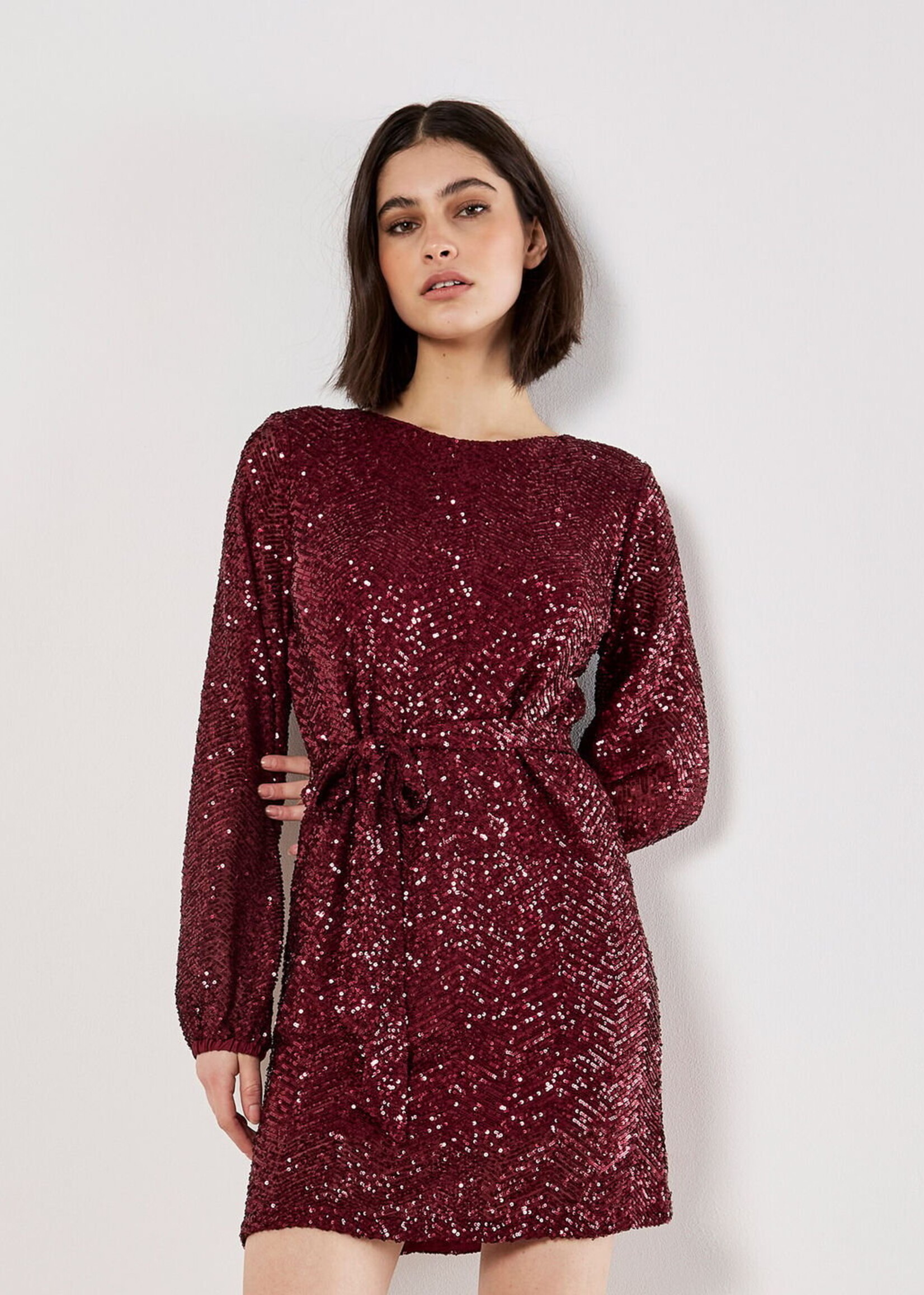 Apricot Apricot Chevron Sequin Mini Dress - Burgundy