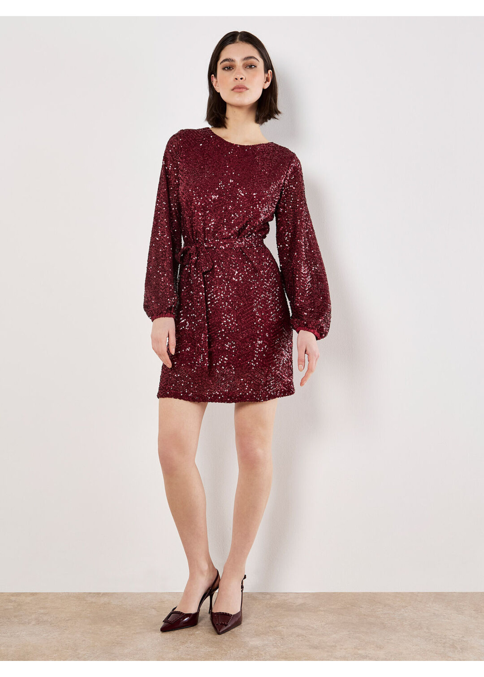 Apricot Apricot Chevron Sequin Mini Dress - Burgundy