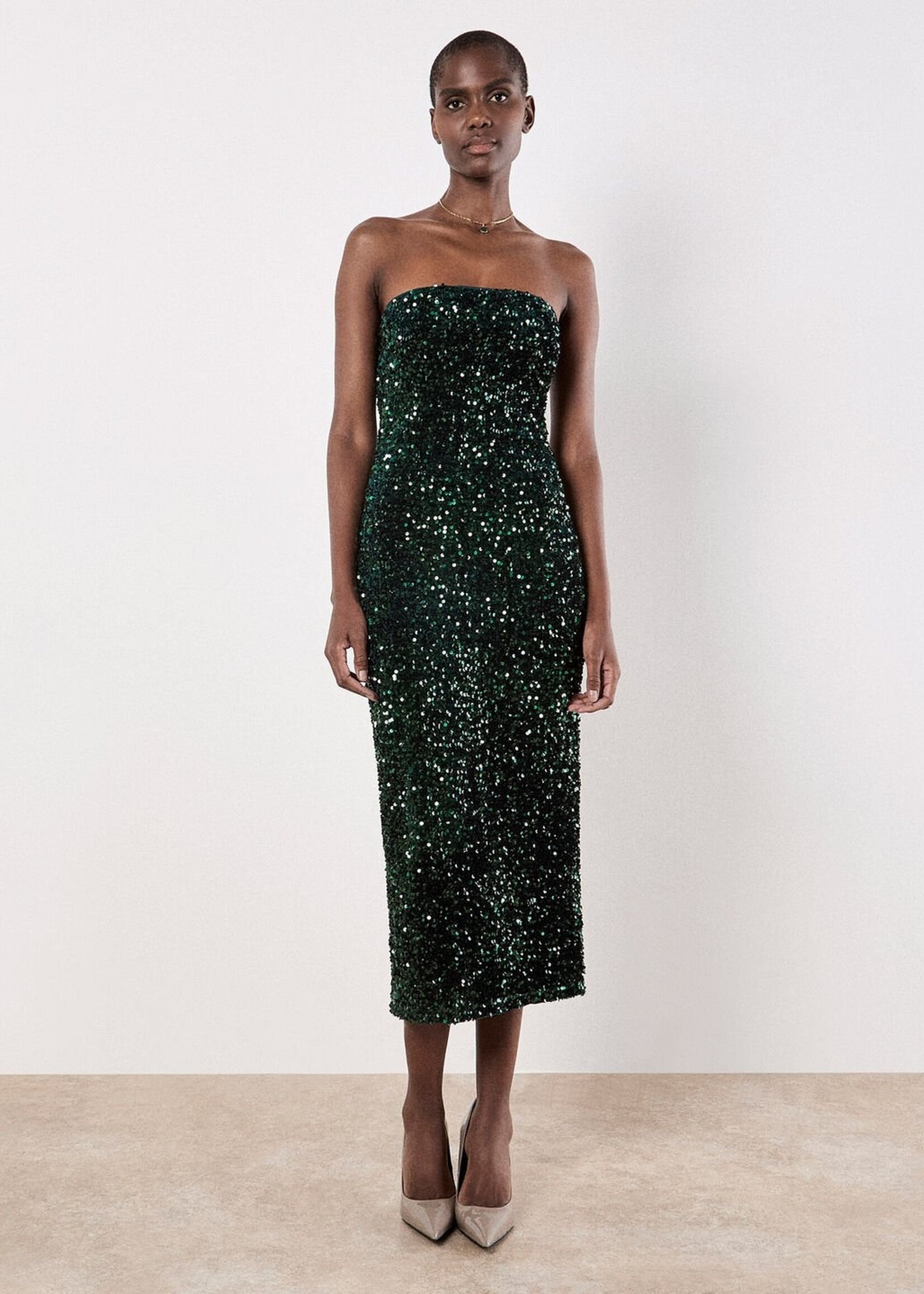 Apricot Apricot Robe Midi Bandeau En Velours Et Sequins - Verte