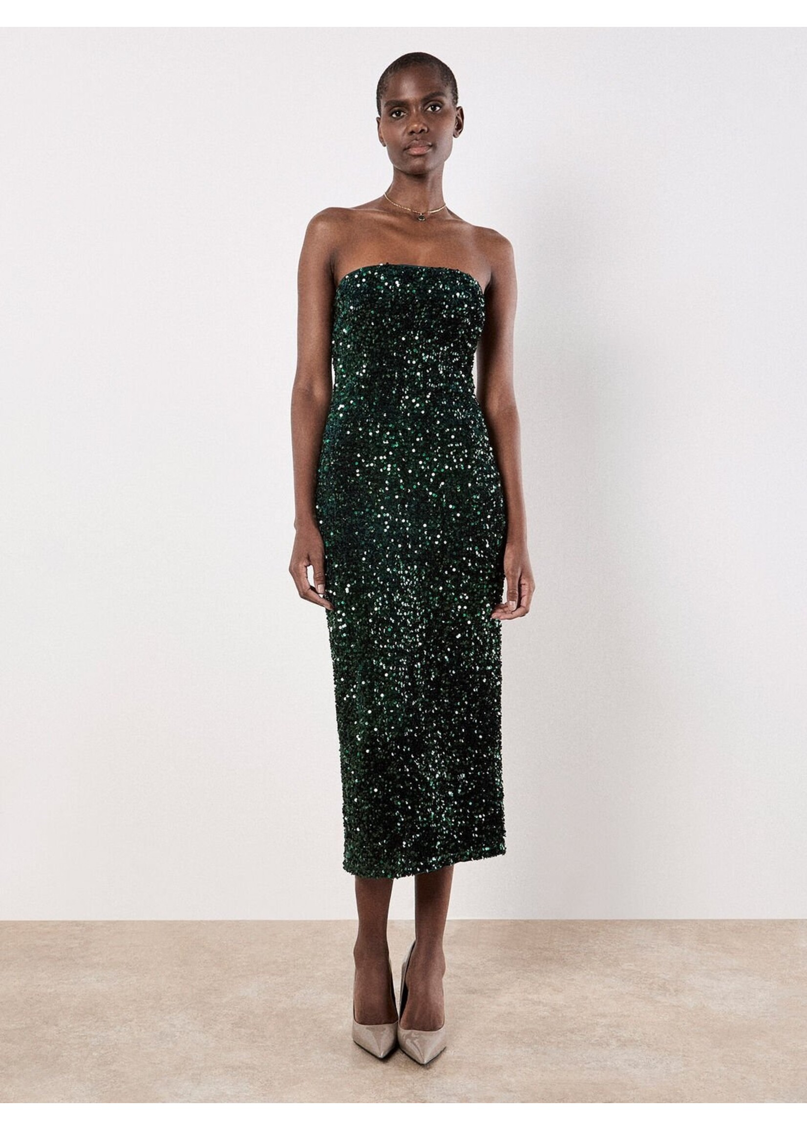 Apricot Apricot Robe Midi Bandeau En Velours Et Sequins - Verte