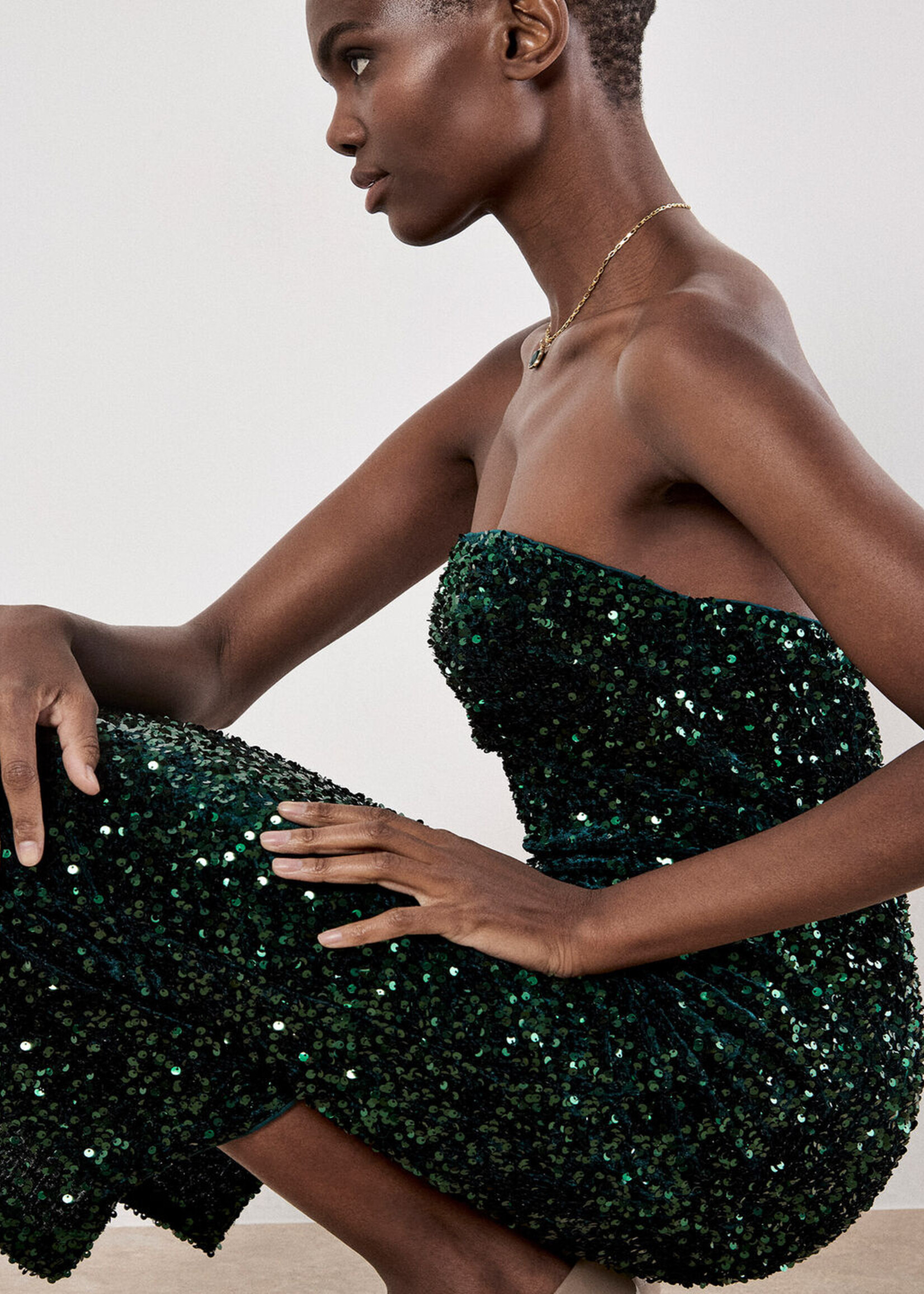 Apricot Apricot Velvet Sequin Bandeau Midi Dress - Green