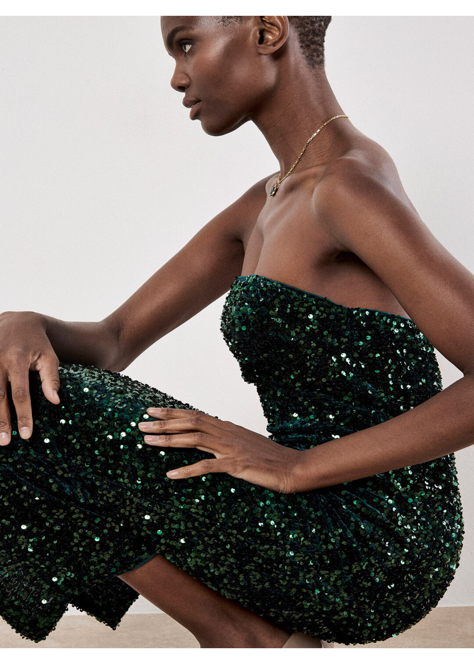 Apricot Apricot Robe Midi Bandeau En Velours Et Sequins - Verte