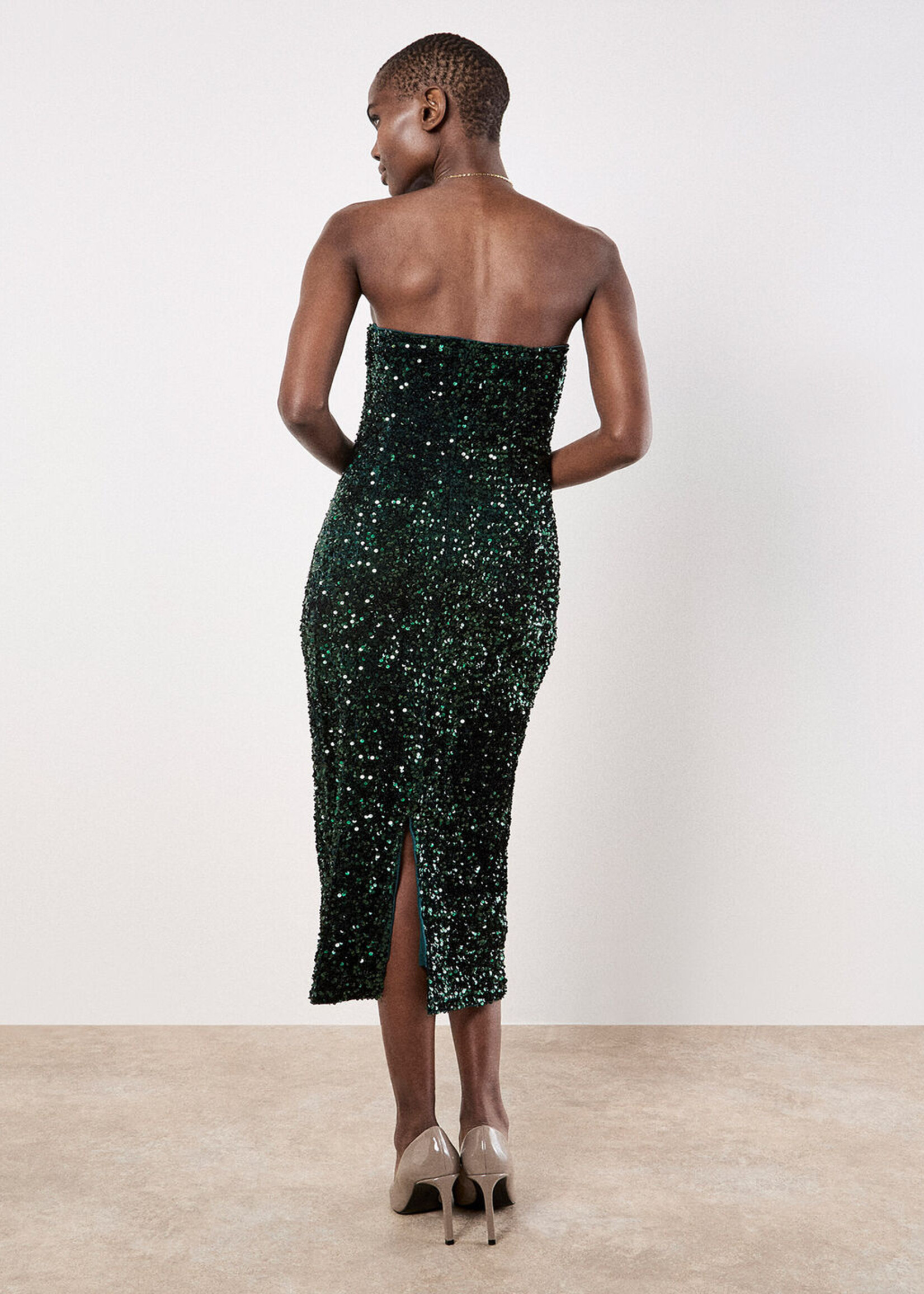 Apricot Apricot Robe Midi Bandeau En Velours Et Sequins - Verte