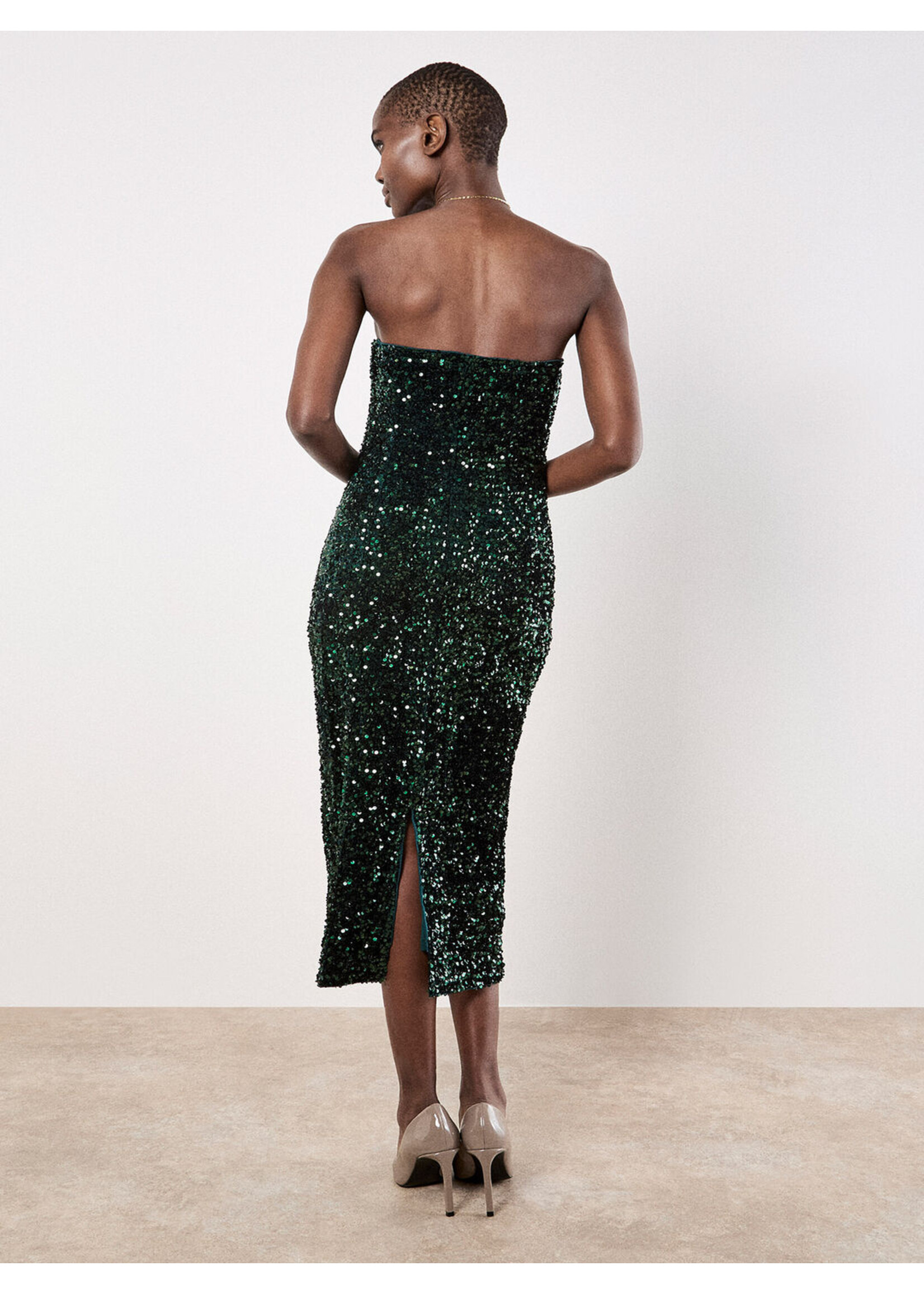 Apricot Apricot Robe Midi Bandeau En Velours Et Sequins - Verte