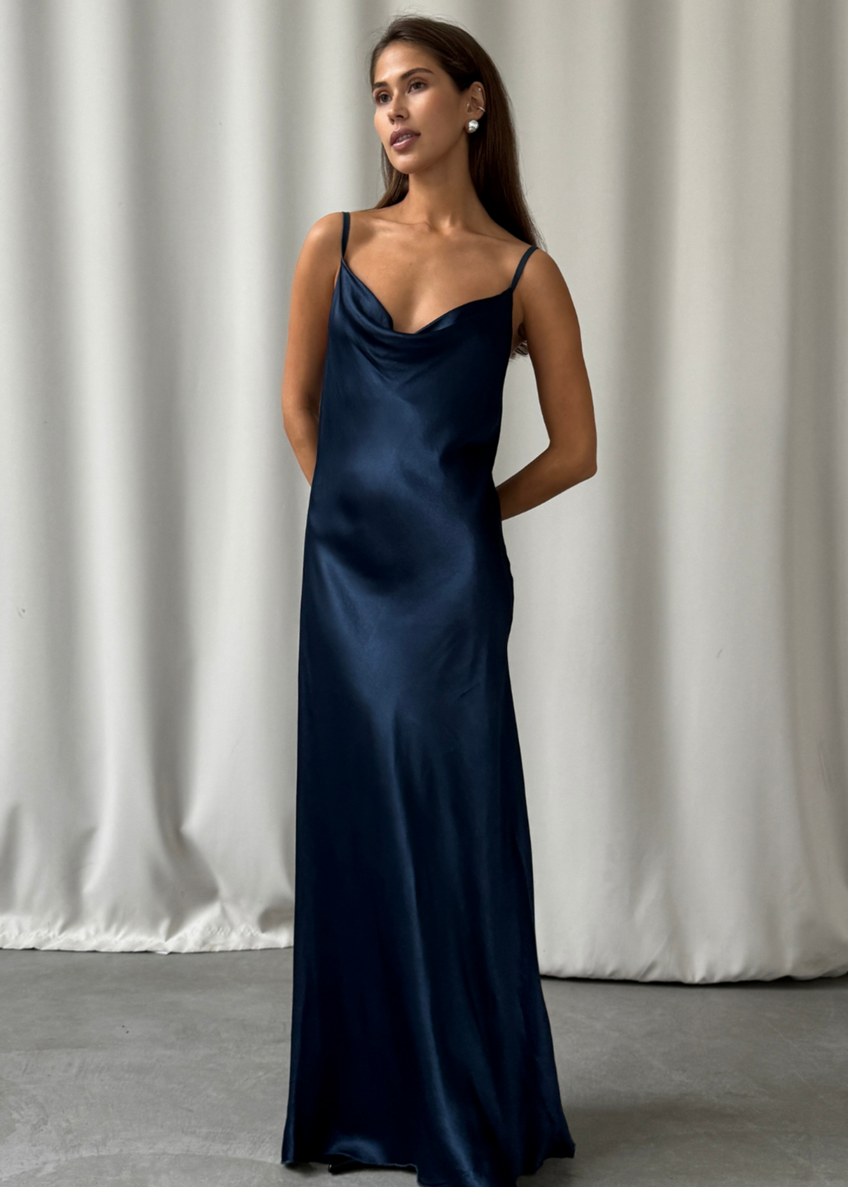 Charli Charli Alena Satin Dress - Navy