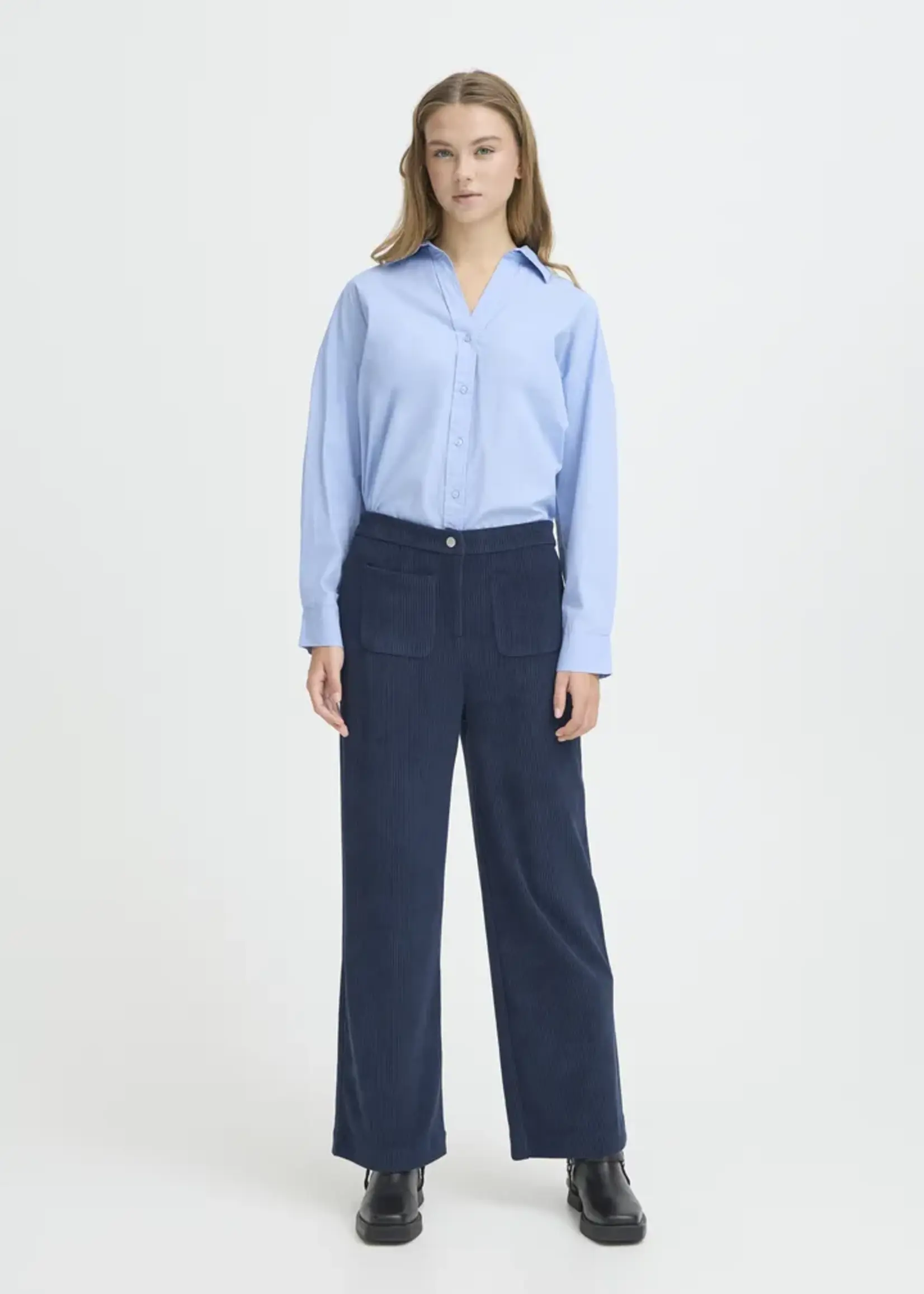 ICHI ICHI Pantalon En Velours Côtelé IHKate - Total Eclipse