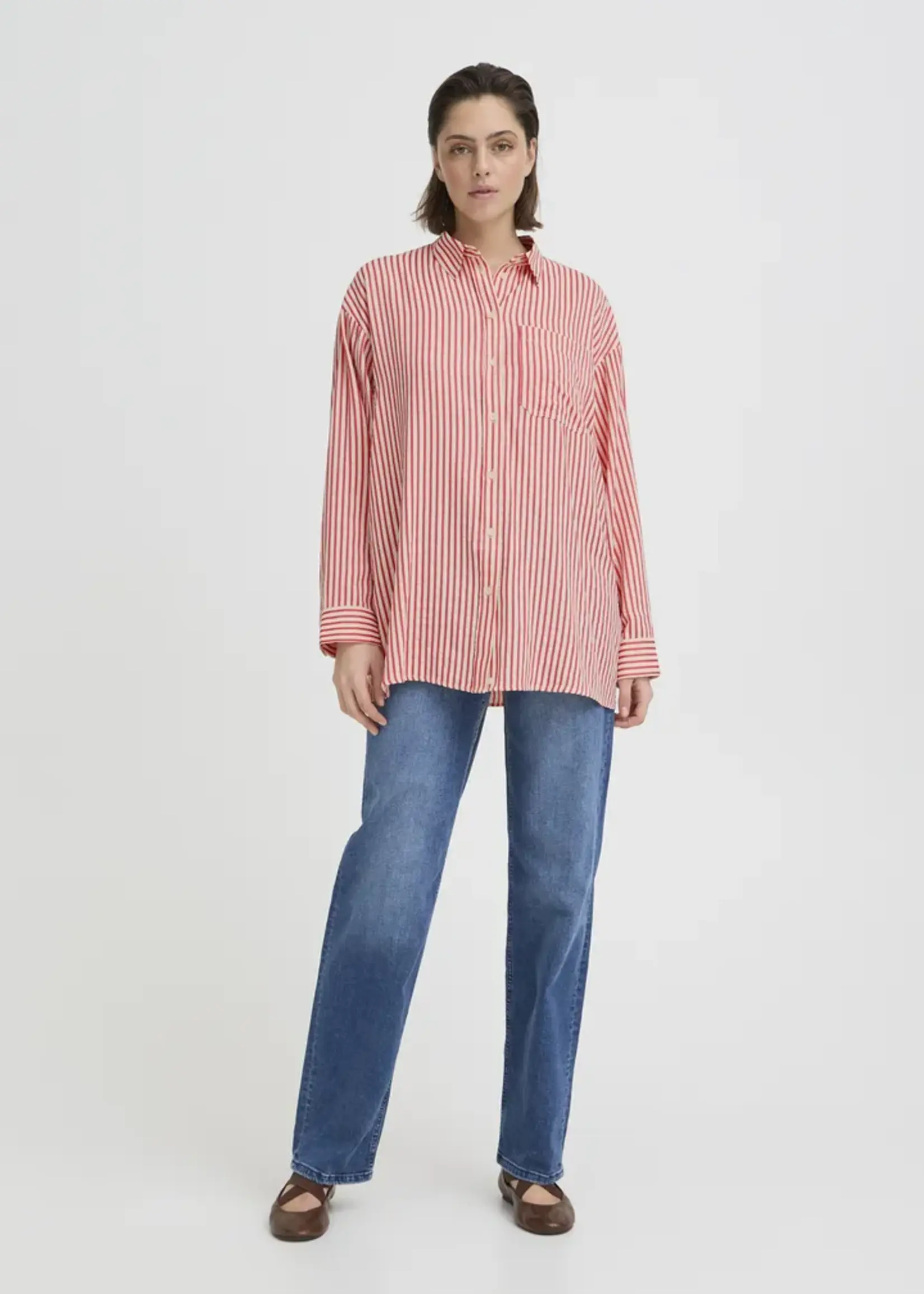 ICHI ICHI Chemise IHEstra - Birch W Teaberry Stripe